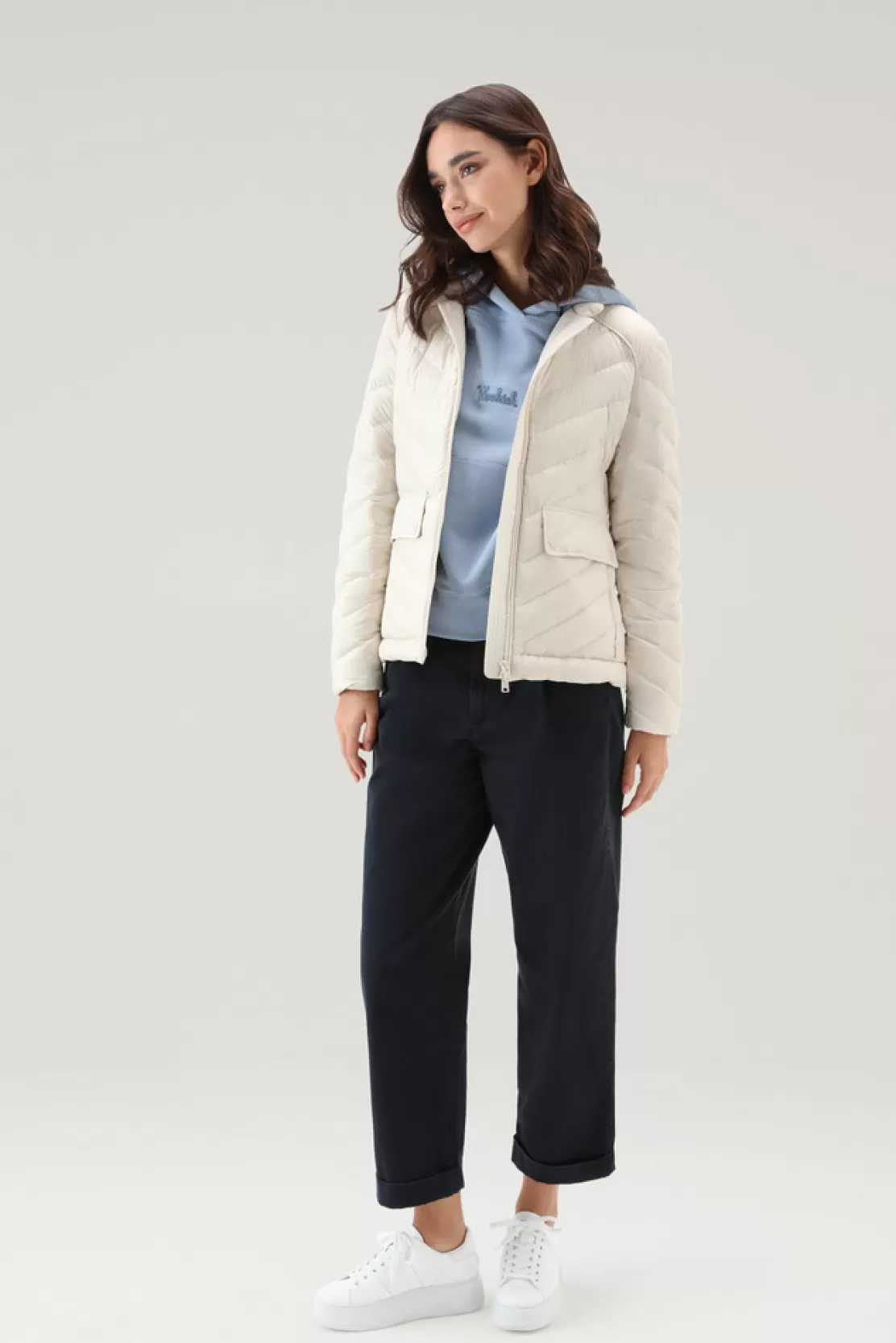 Woolrich Kurze Gefütterte Jacke Mit Chevron-Steppung Milky Cream Shop