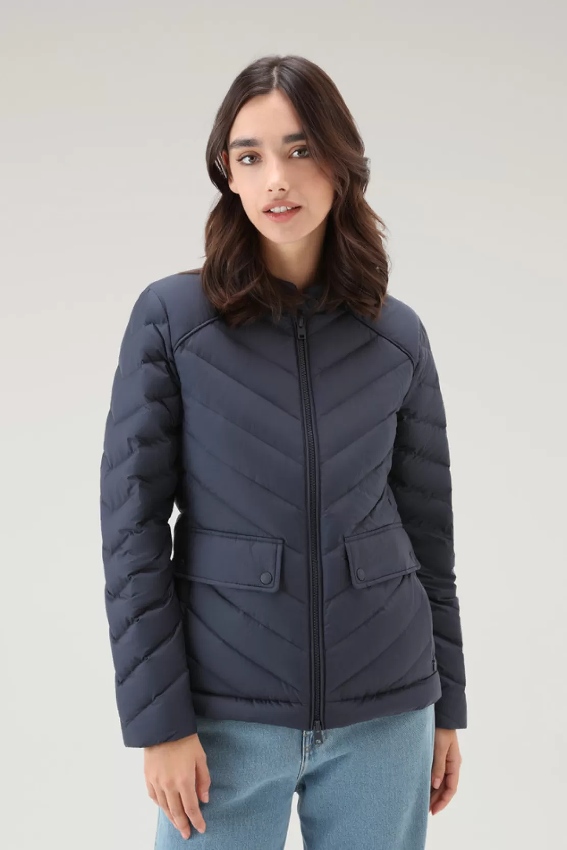 Woolrich Kurze Gefütterte Jacke Mit Chevron-Steppung Melton Blue Shop