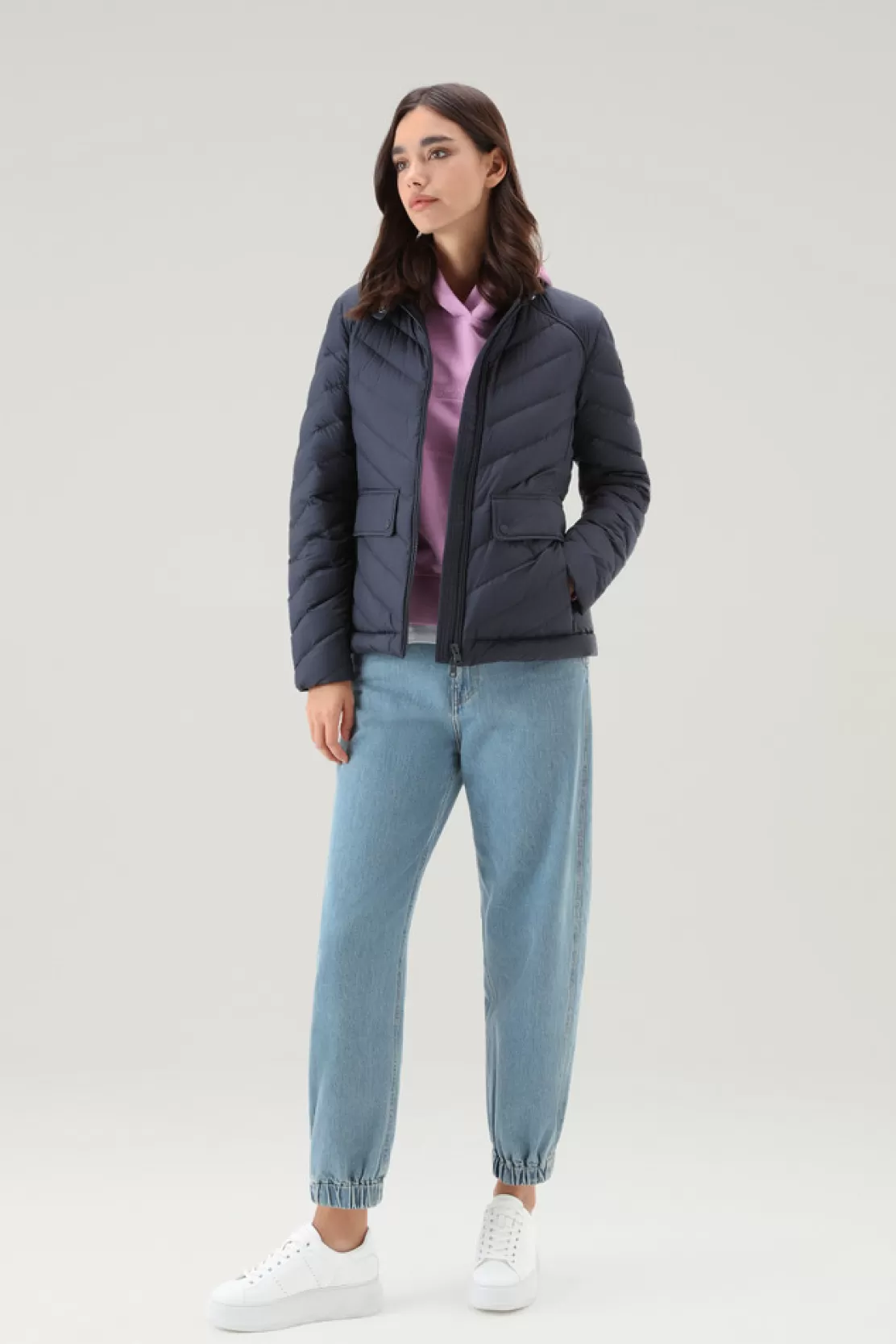 Woolrich Kurze Gefütterte Jacke Mit Chevron-Steppung Melton Blue Shop