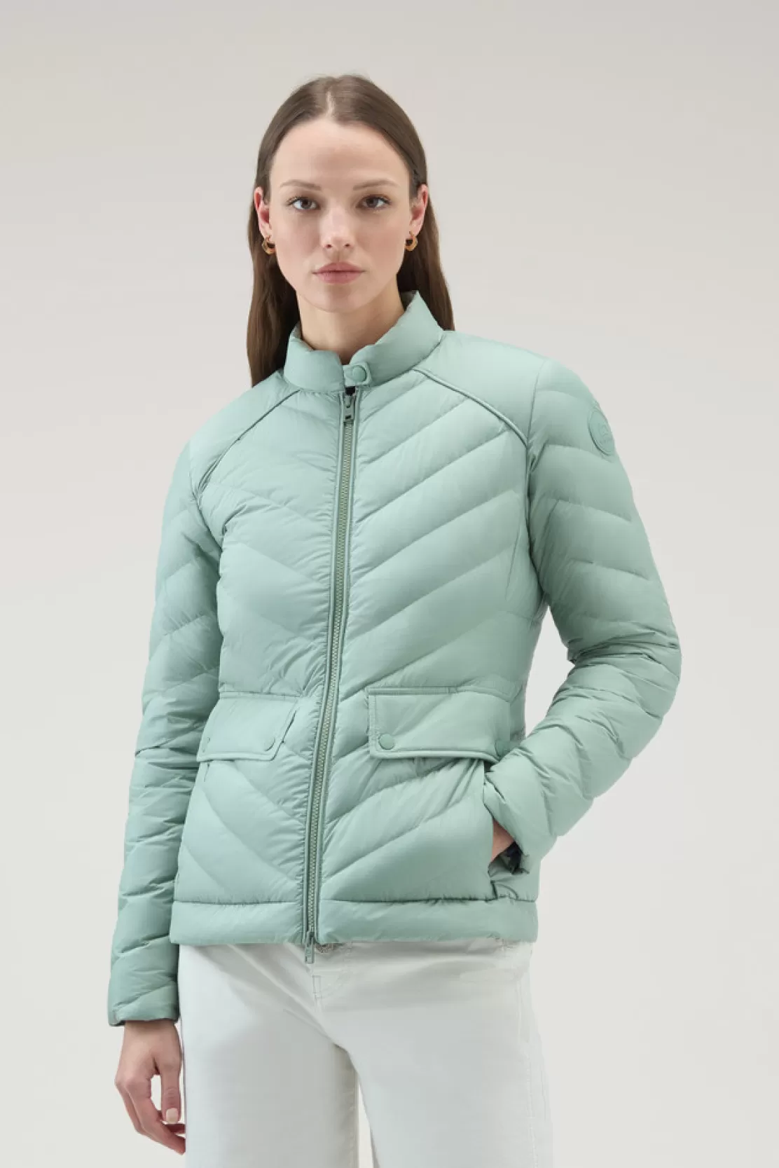 Woolrich Kurze Gefütterte Jacke Mit Chevron-Steppung Sage Cheap