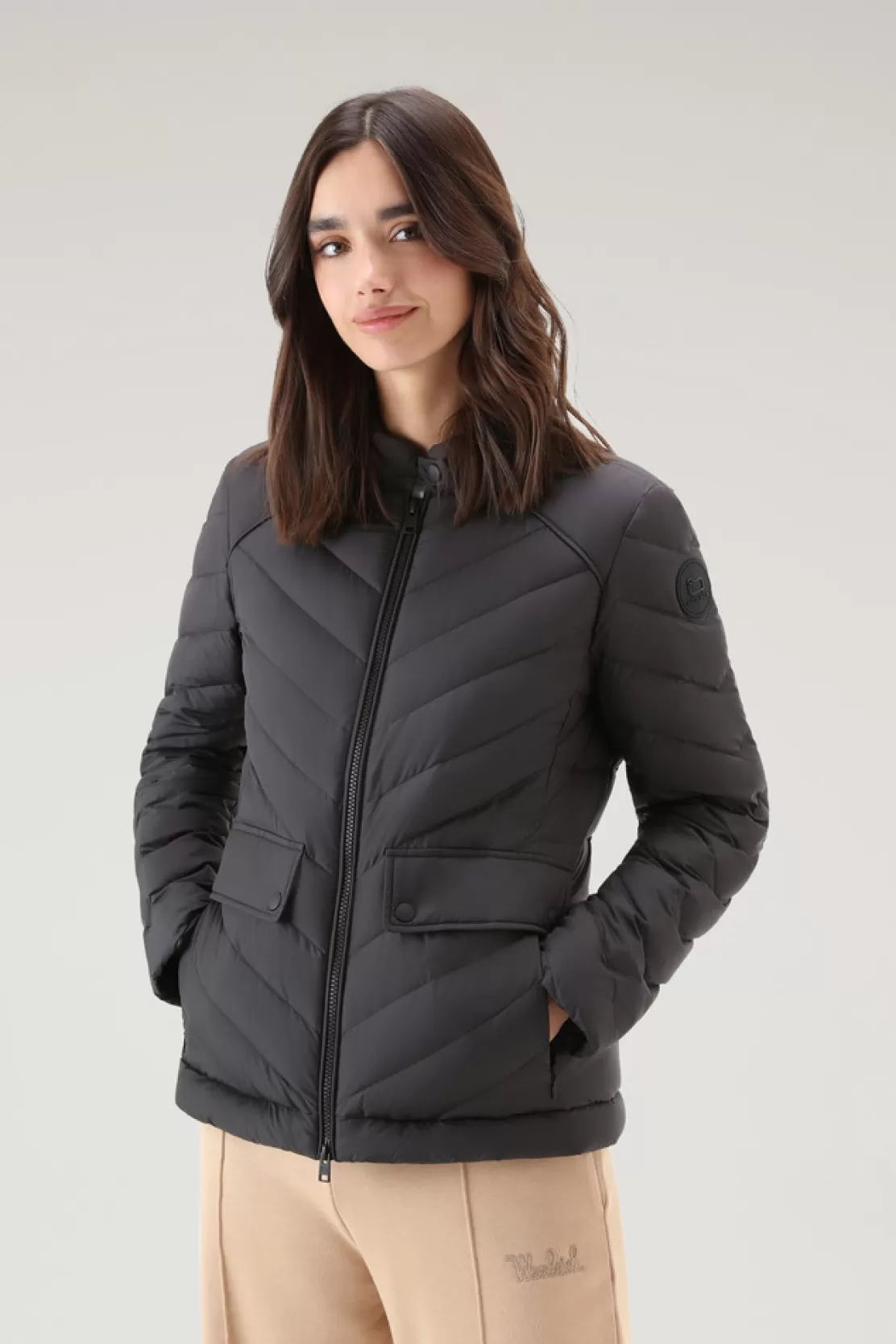 Woolrich Kurze Gefütterte Jacke Mit Chevron-Steppung Black Best