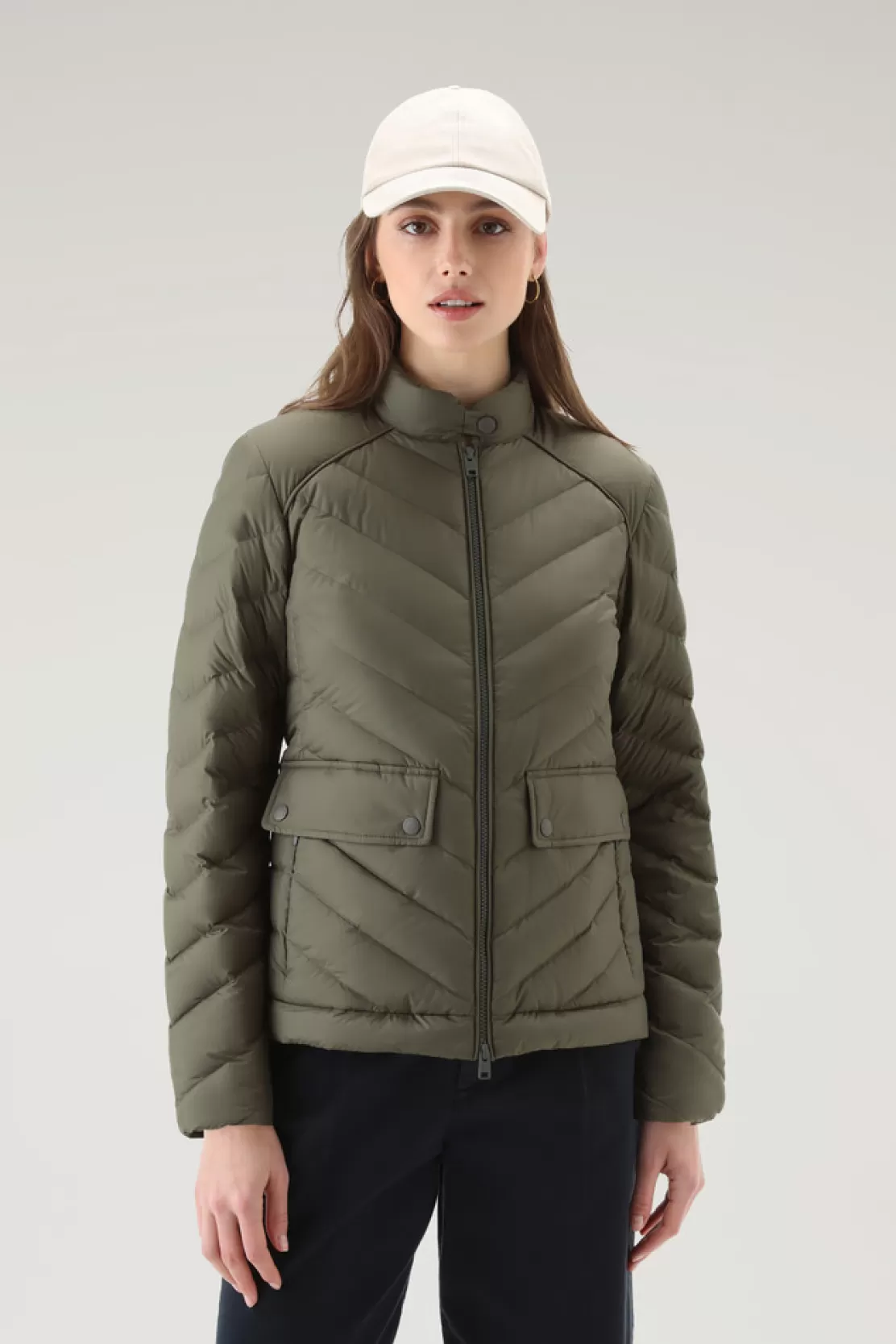 Woolrich Kurze Gefütterte Jacke Mit Chevron-Steppung Dark Green Fashion