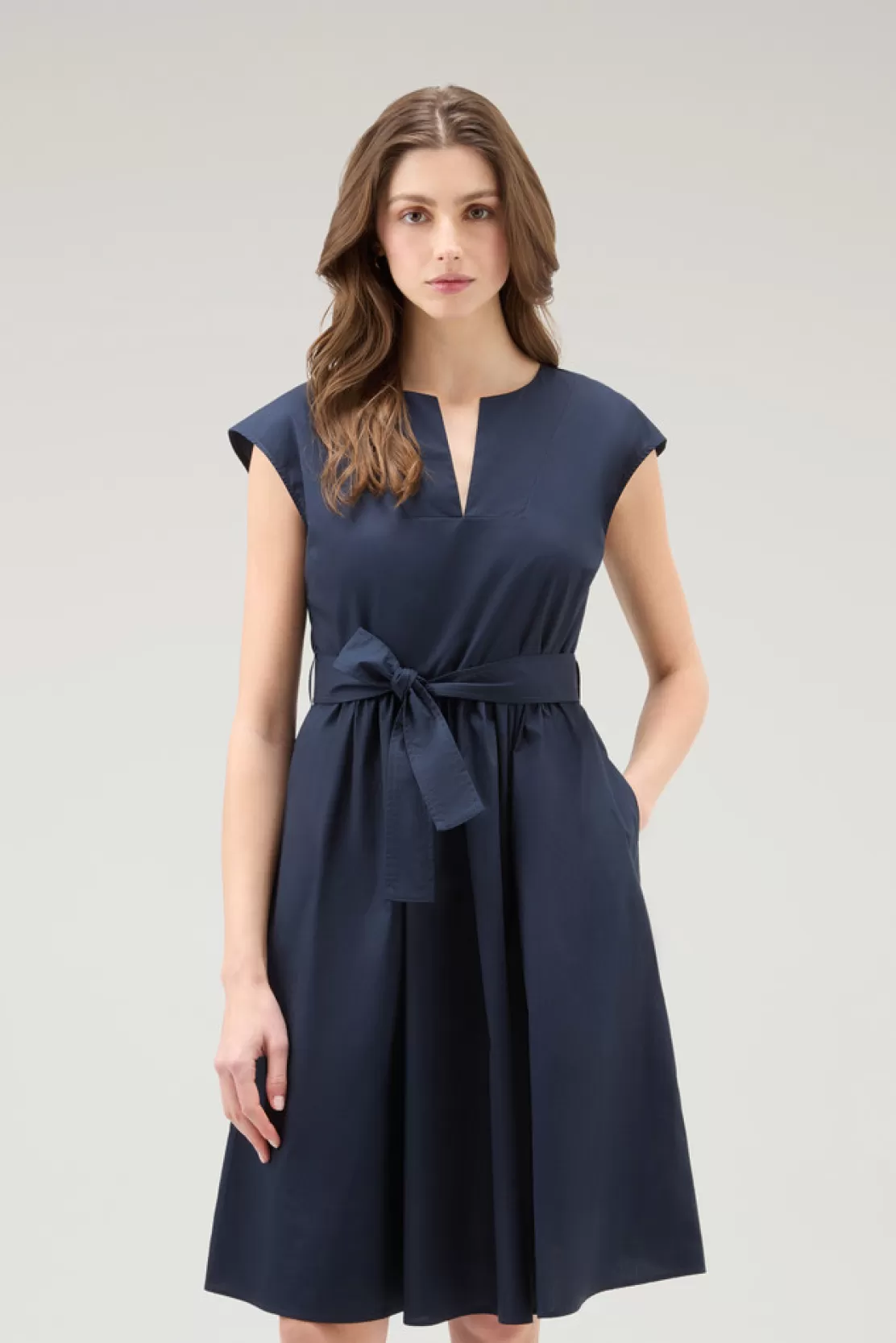 Woolrich Kurzes Kleid Aus Reinem Baumwollpopeline Melton Blue Sale