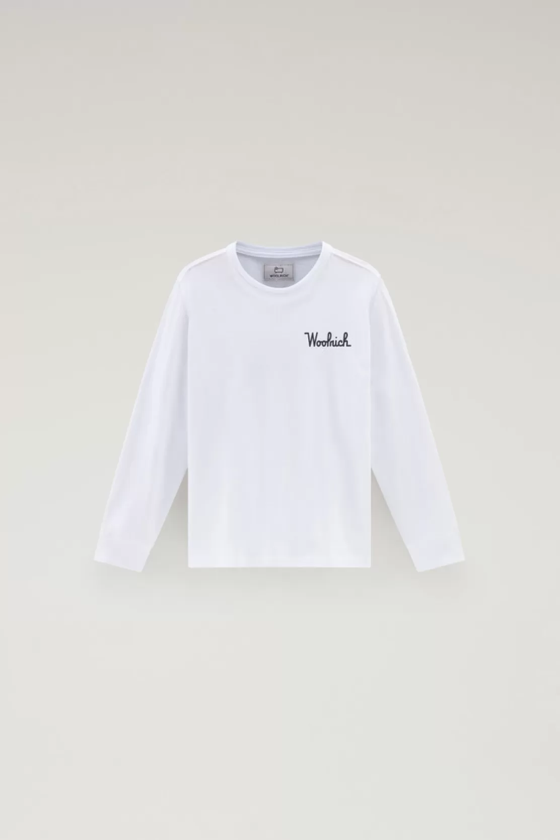 Woolrich Langärmeliges T-Shirt Aus Reiner Baumwolle Für Jungen Bright White Outlet