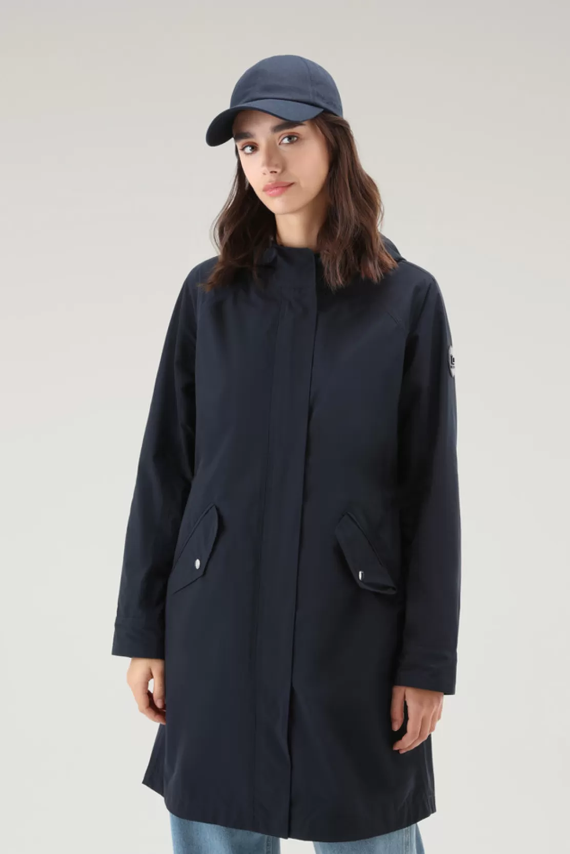 Woolrich Langer Sommerparka Aus Urban-Touch-Gewebe Mit Kapuze Melton Blue Flash Sale