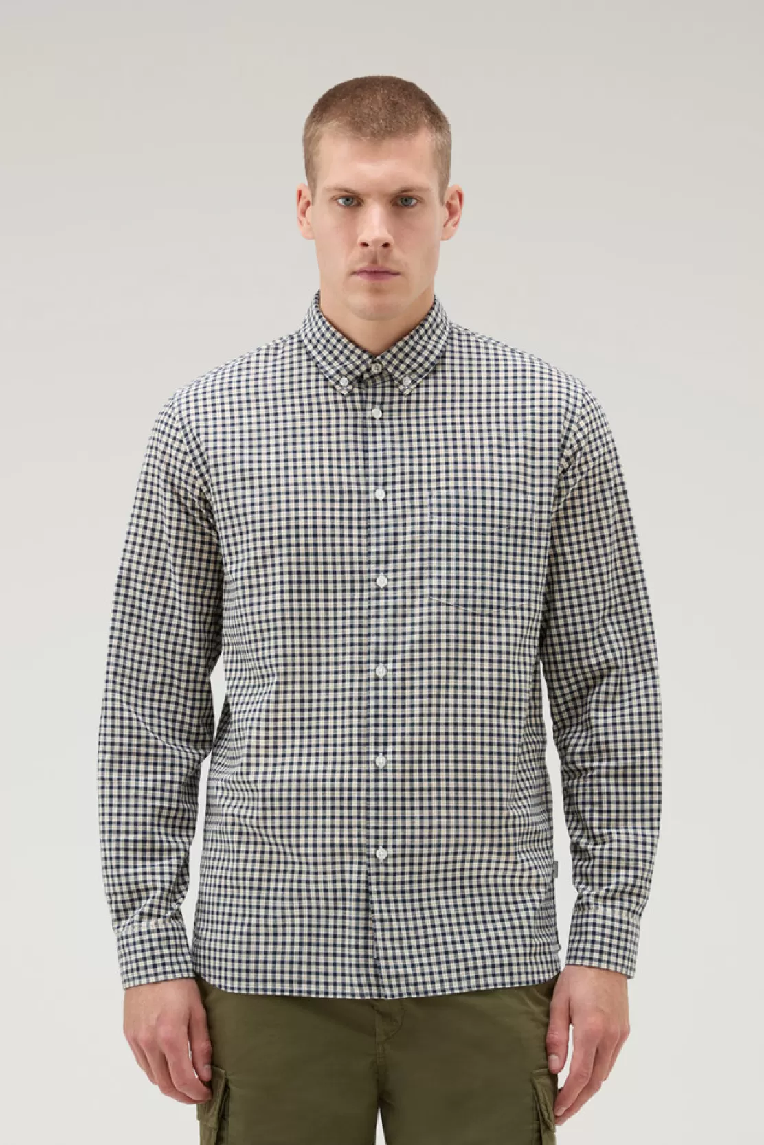 Woolrich Madras-Shirt Aus Reiner Karierter Baumwolle Micro Check Blue Flash Sale