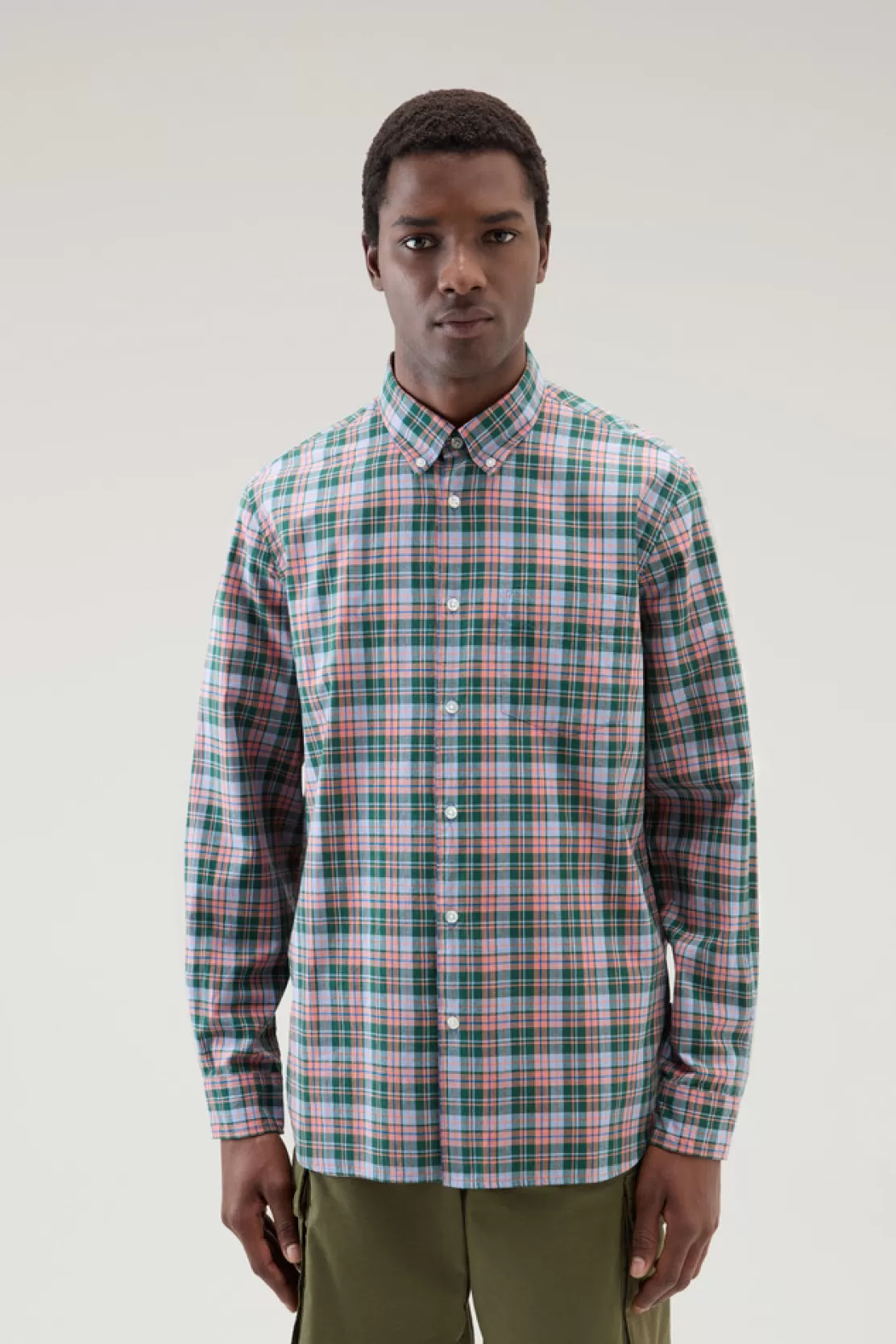 Woolrich Madras-Shirt Aus Reiner Karierter Baumwolle Sage Check Outlet