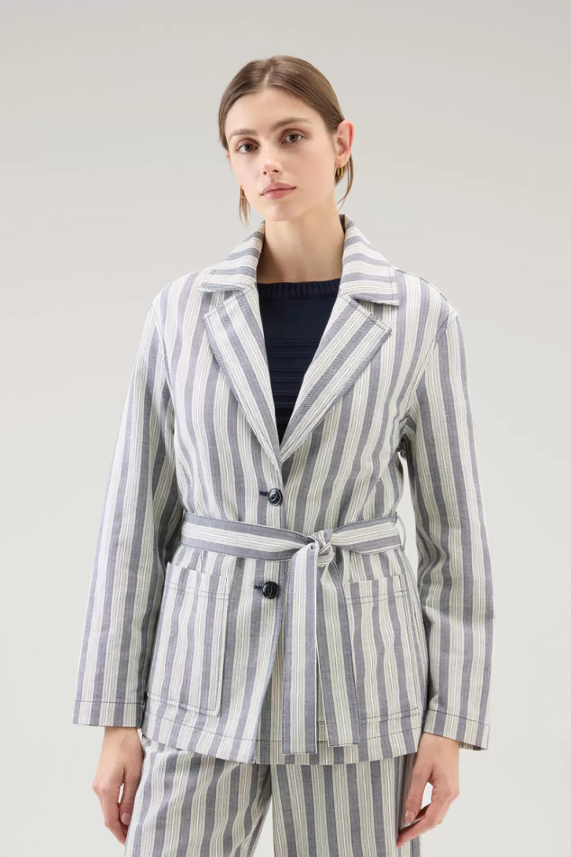 Woolrich Marine Jacke Aus Baumwolle Und Leinen Melton Blue Stripe Shop