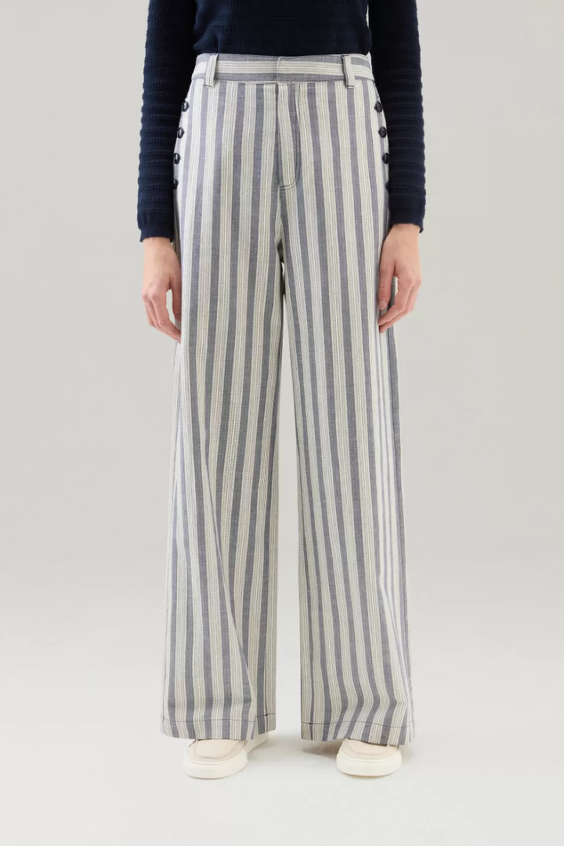 Woolrich Marinehose Aus Einem Baumwoll-Leinen-Materialmix Melton Blue Stripe Online