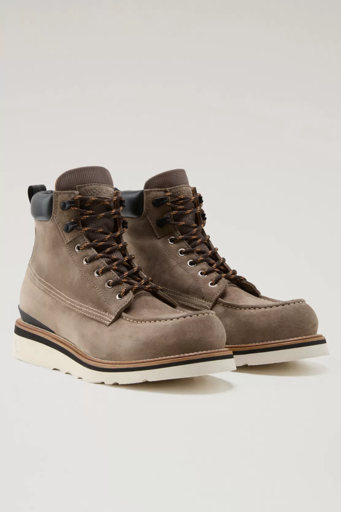 Woolrich Moc Toe Stiefel Aus Veloursleder Taupe New