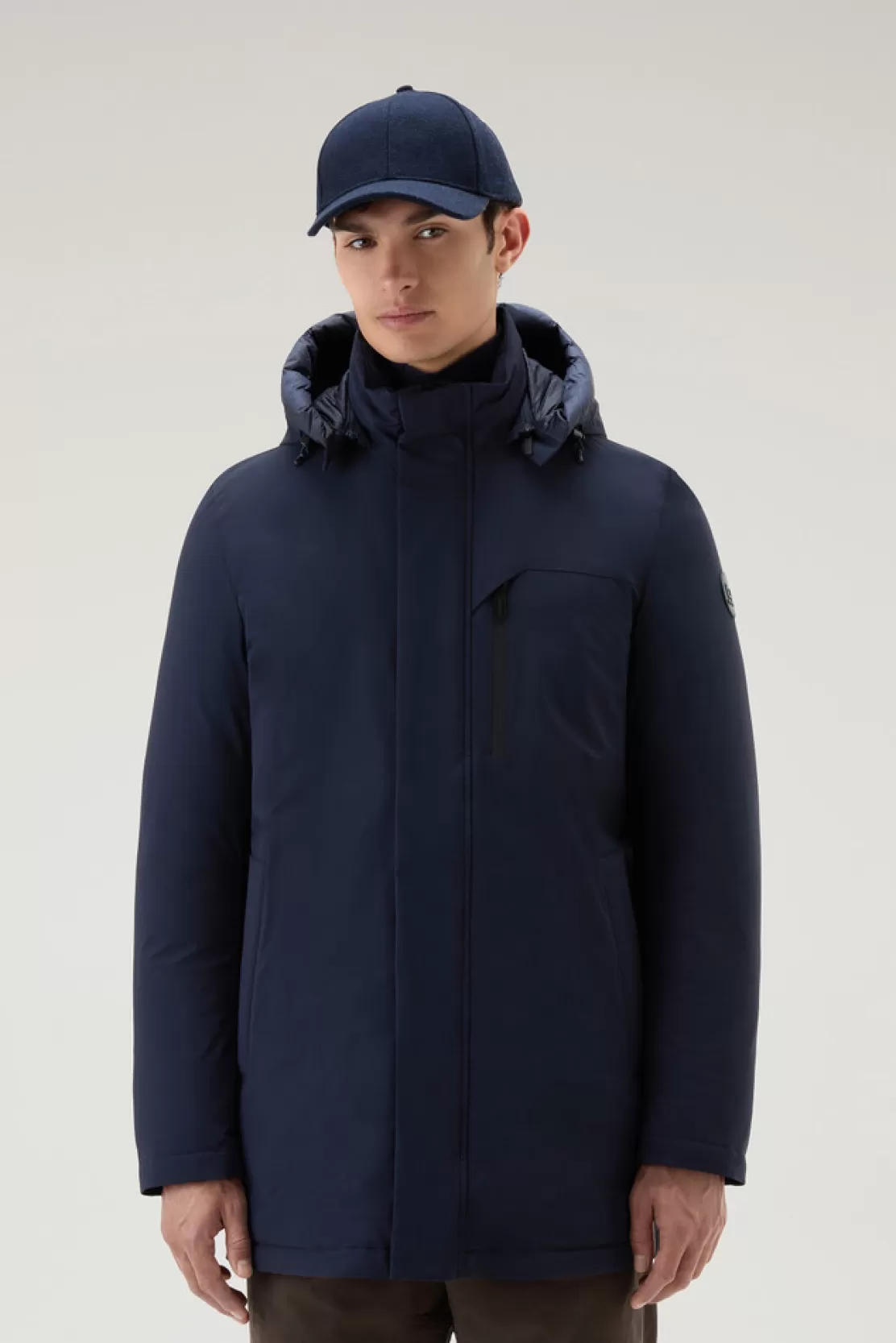 Woolrich Mountain Parka Aus Stretch-Nylon Melton Blue Fashion