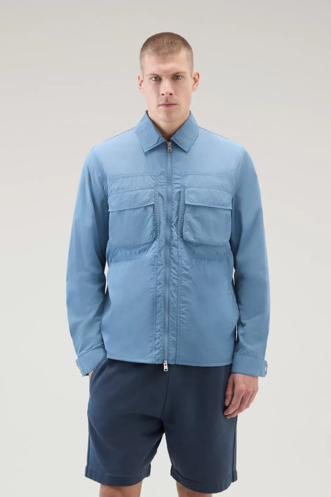 Woolrich Overshirt Aus Crinkle-Nylon Pastel Indigo Cheap