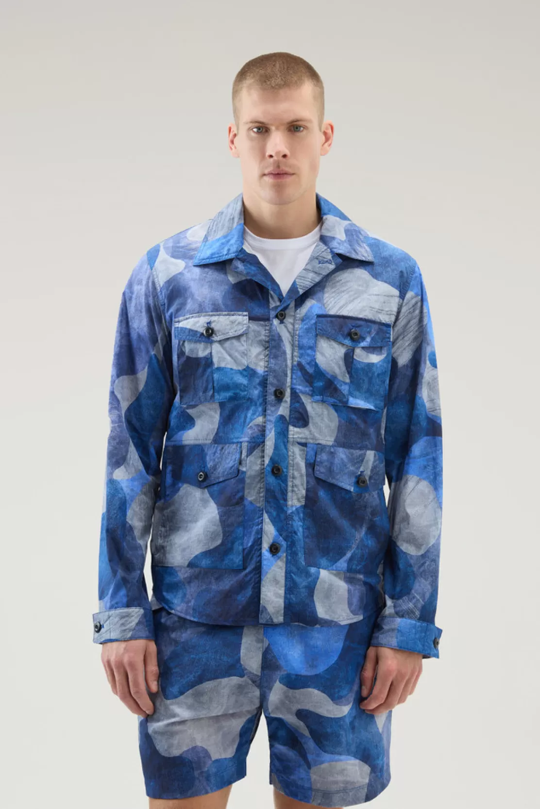 Woolrich Overshirt Camo Aus Ripstop-Crinkle-Nylon Royal Camou Sale