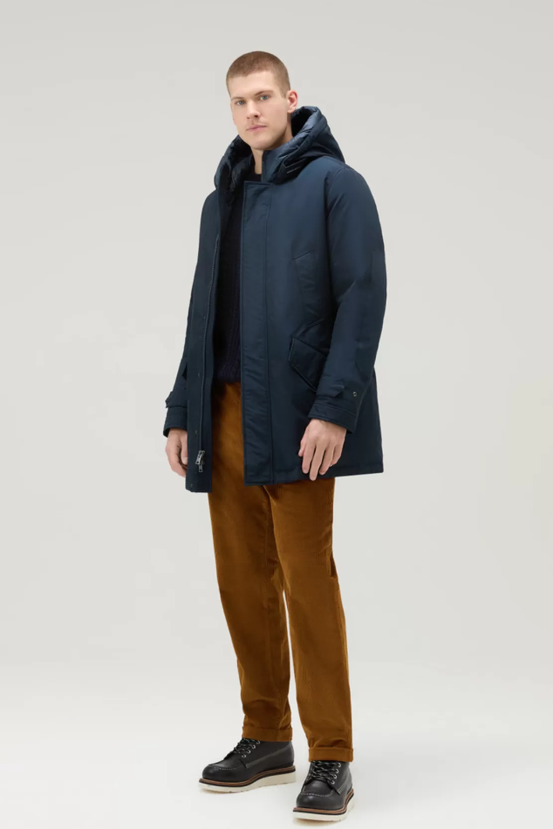 Woolrich Polar Parka Aus Ramar Cloth Mit Hohem Kragen Melton Blue Fashion