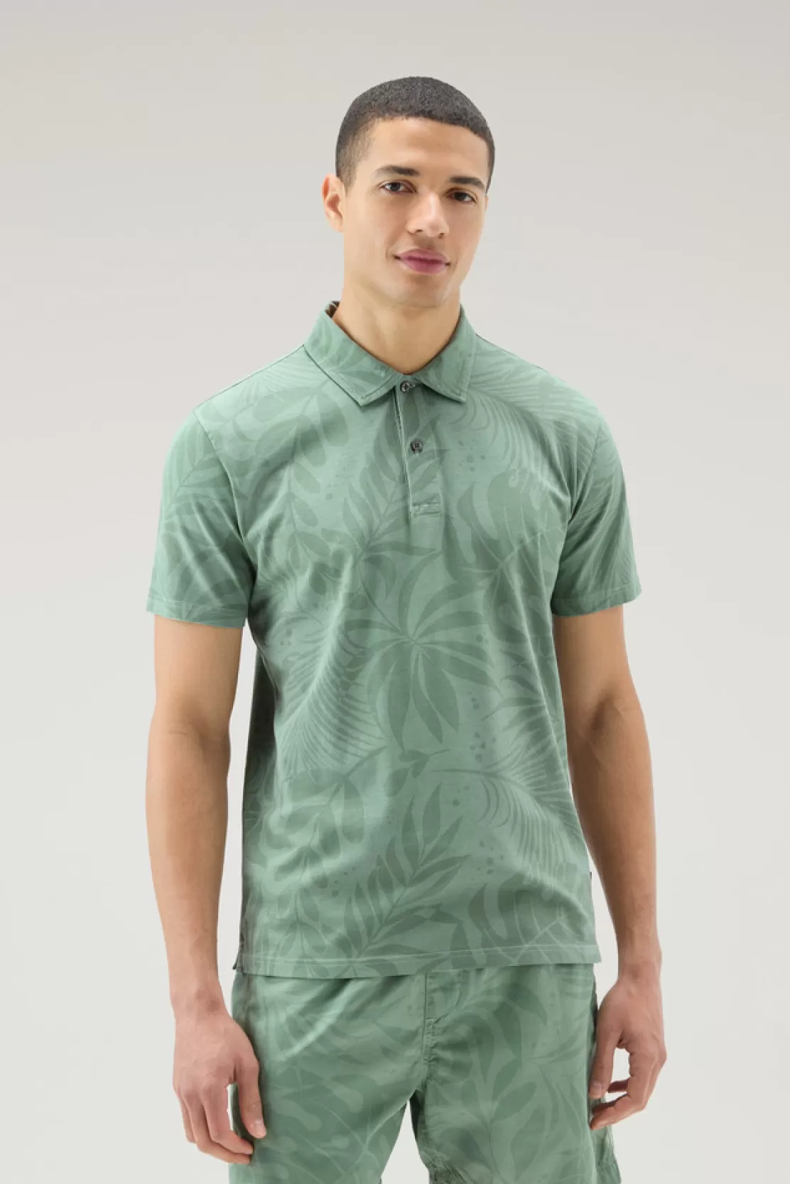 Woolrich Poloshirt Aus Stückgefärbter Stretch-Baumwolle Mit Tropen-Print Sage Flower Sale