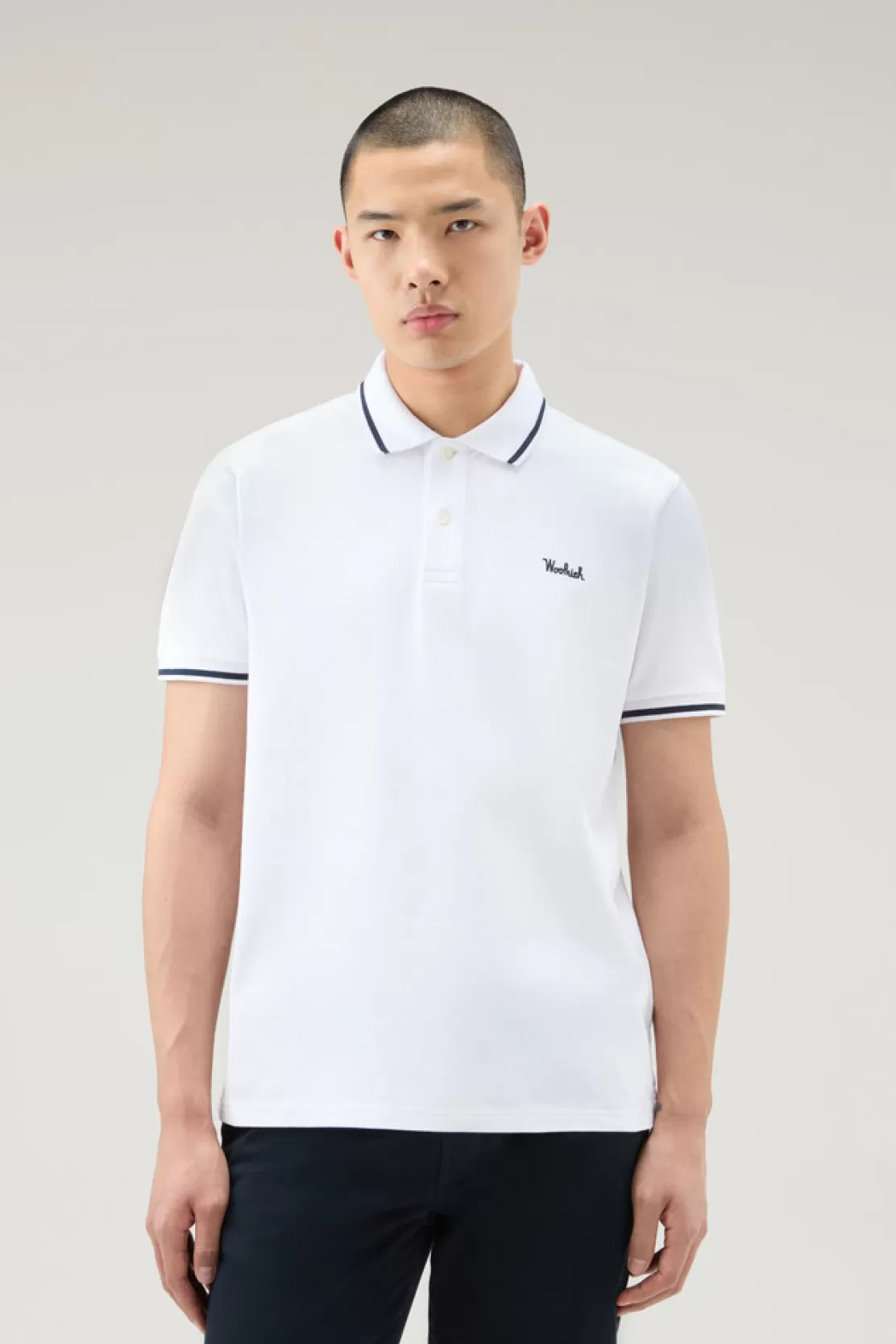 Woolrich Poloshirt Monterey Aus Stretch-Baumwollpikee Mit Gestreiften Abschlüssen Bright White Store