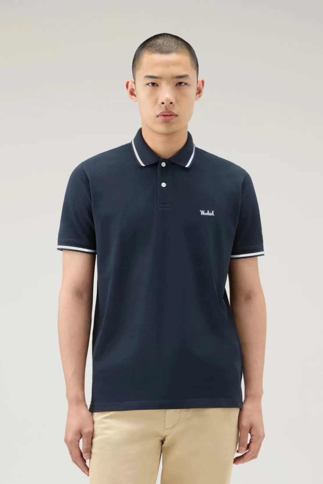 Woolrich Poloshirt Monterey Aus Stretch-Baumwollpikee Mit Gestreiften Abschlüssen Melton Blue Sale