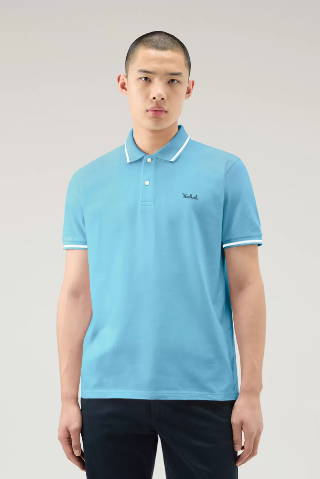 Woolrich Poloshirt Monterey Aus Stretch-Baumwollpikee Mit Gestreiften Abschlüssen Alaskan Blue Outlet