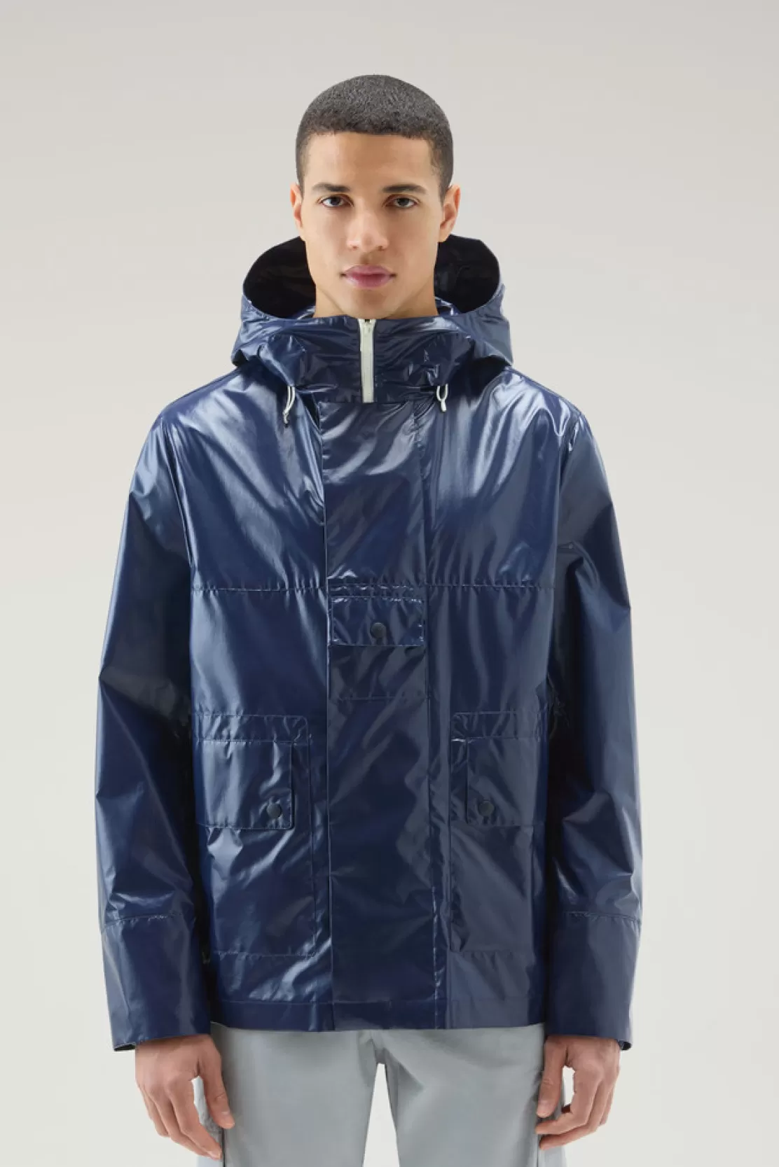 Woolrich Resinas Jacke Aus Ripstop-Gewebe Mit Kapuze Royal Navy Sale