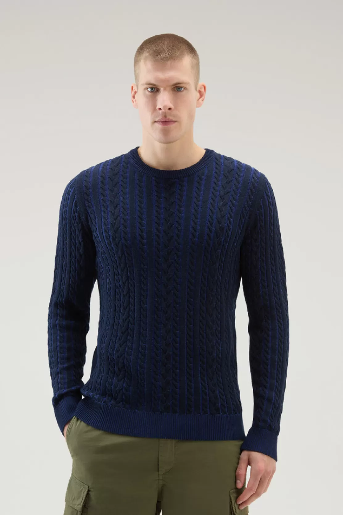 Woolrich Rundhalspullover Vanisè Aus Reiner Baumwolle Melton Blue Bicolor Store