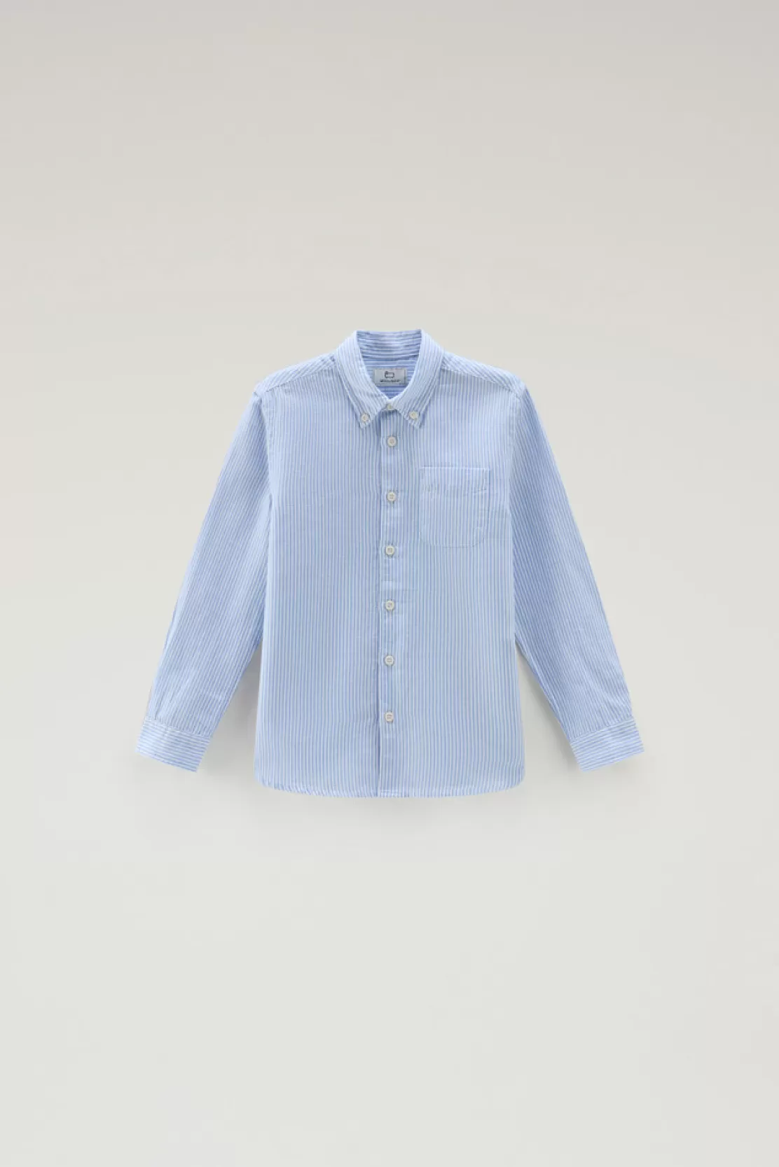 Woolrich Shirt Für Jungen Aus Gestreiftem Leinen-Baumwoll-Materialmix Alaskan Blue Stripe Cheap