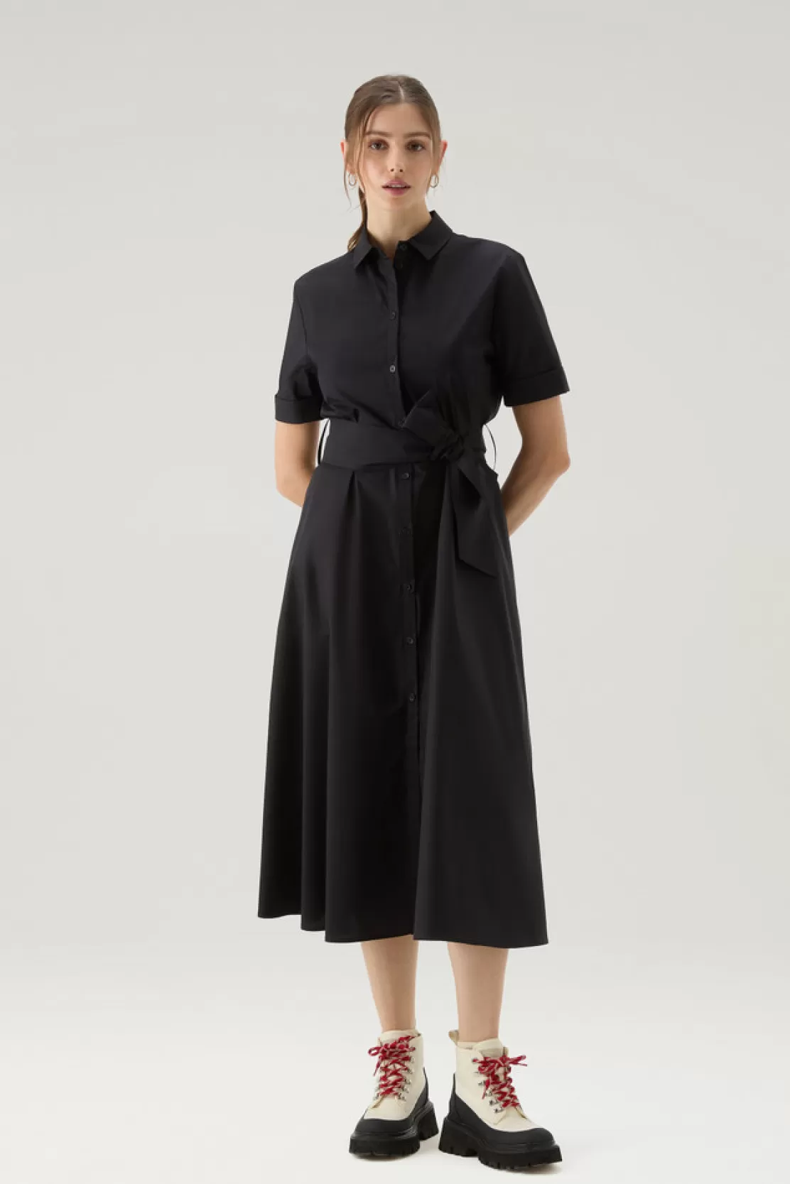 Woolrich Shirtkleid Aus Reiner Baumwollpopeline Black New