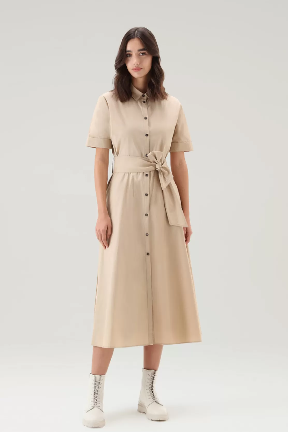 Woolrich Shirtkleid Aus Reiner Baumwollpopeline Feather Beige Clearance