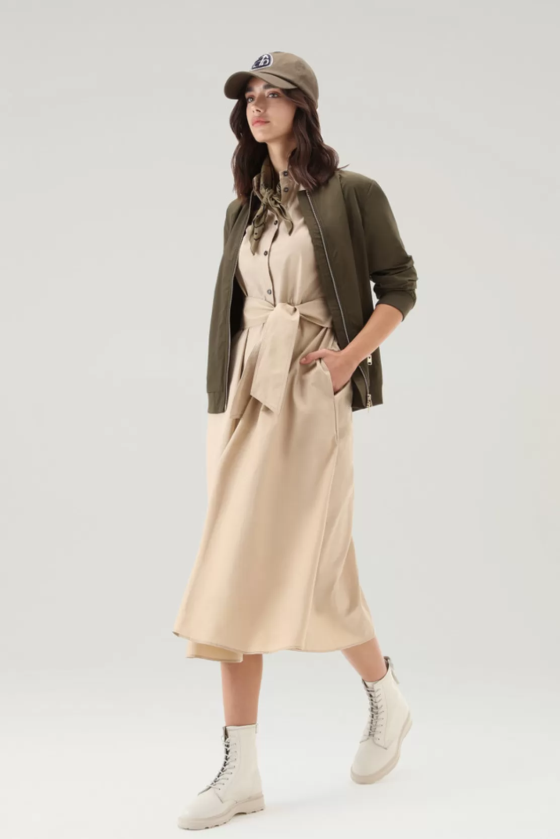 Woolrich Shirtkleid Aus Reiner Baumwollpopeline Feather Beige Clearance