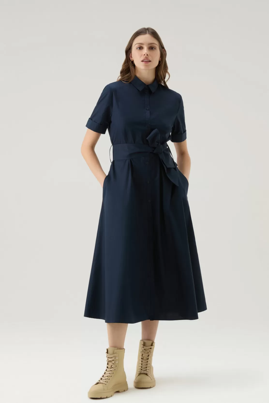 Woolrich Shirtkleid Aus Reiner Baumwollpopeline Melton Blue Hot