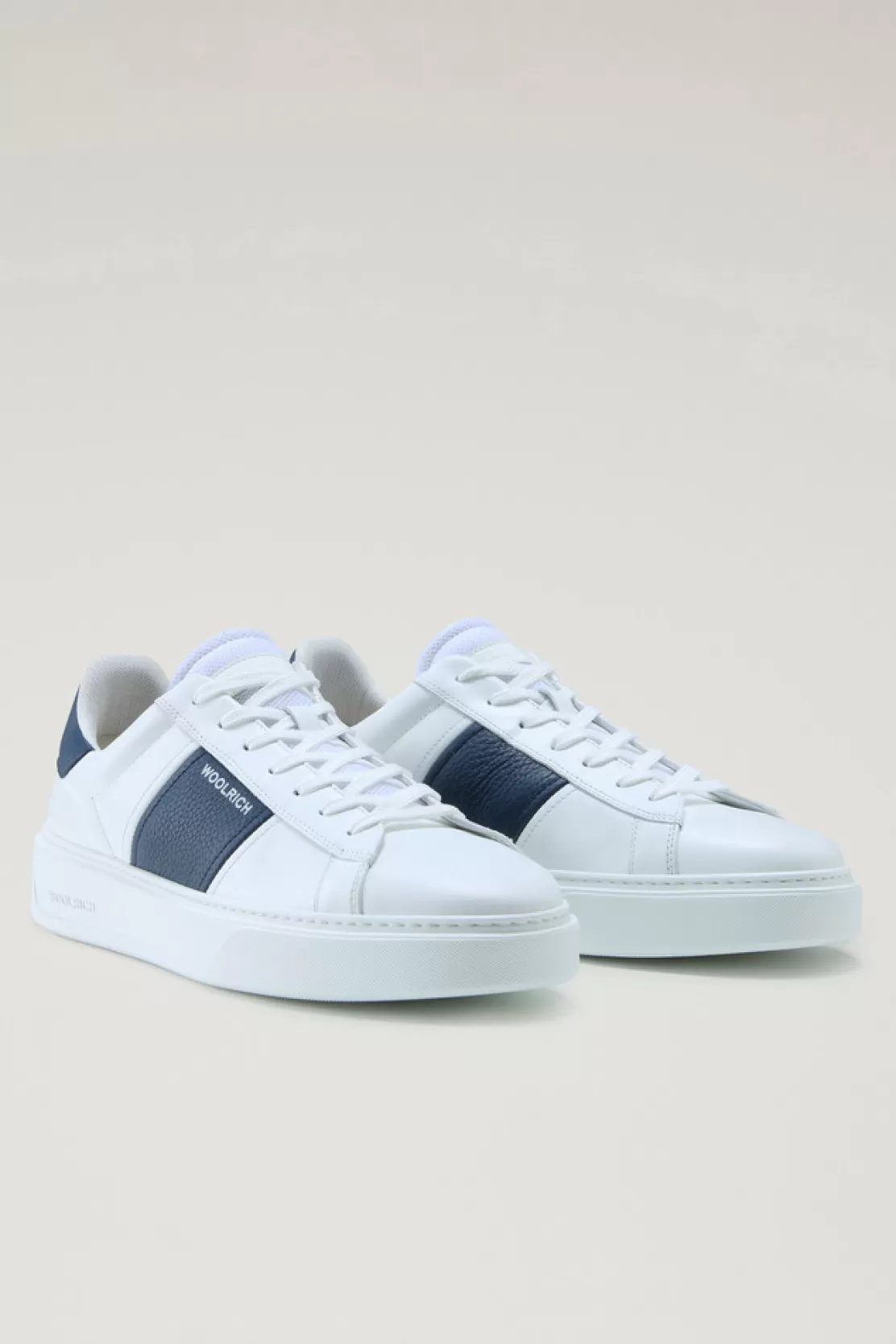 Woolrich Sneaker Classic Court Aus Leder Mit Kontrastierenden Details White Blue Discount