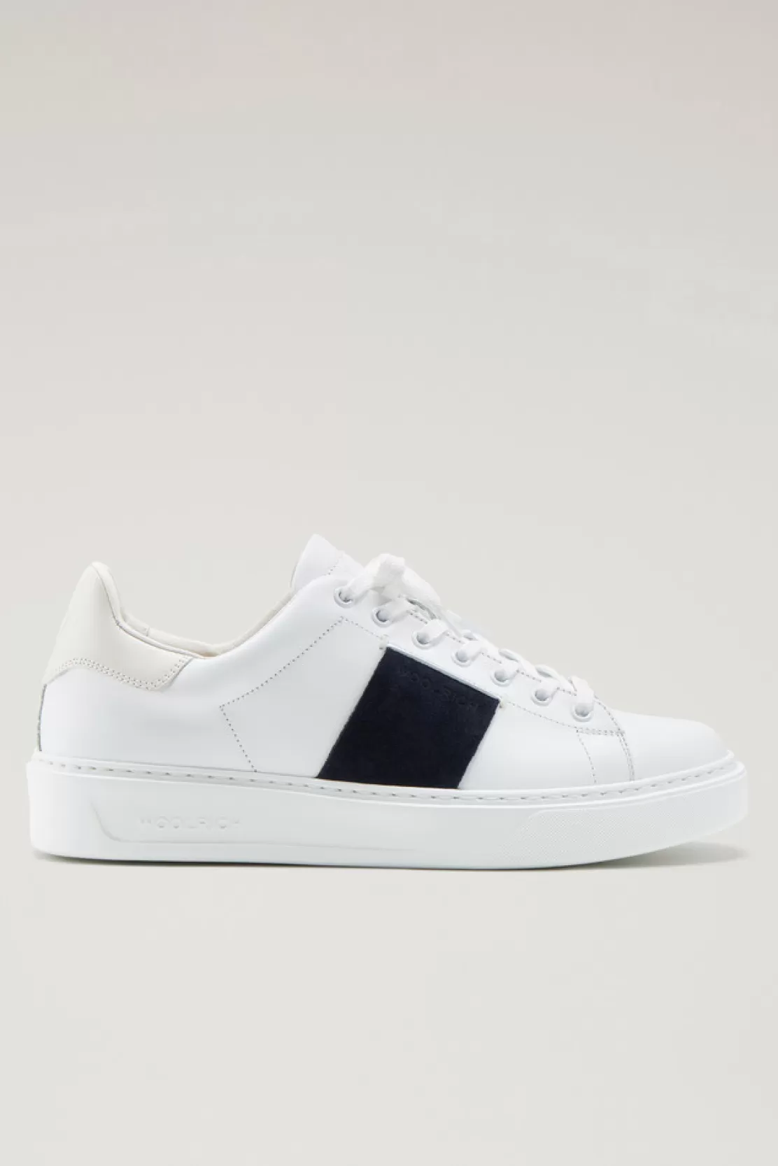 Woolrich Sneakers Classic Court Aus Leder Mit Seitlichen Veloursleder-Kontrasten White Indaco Fashion