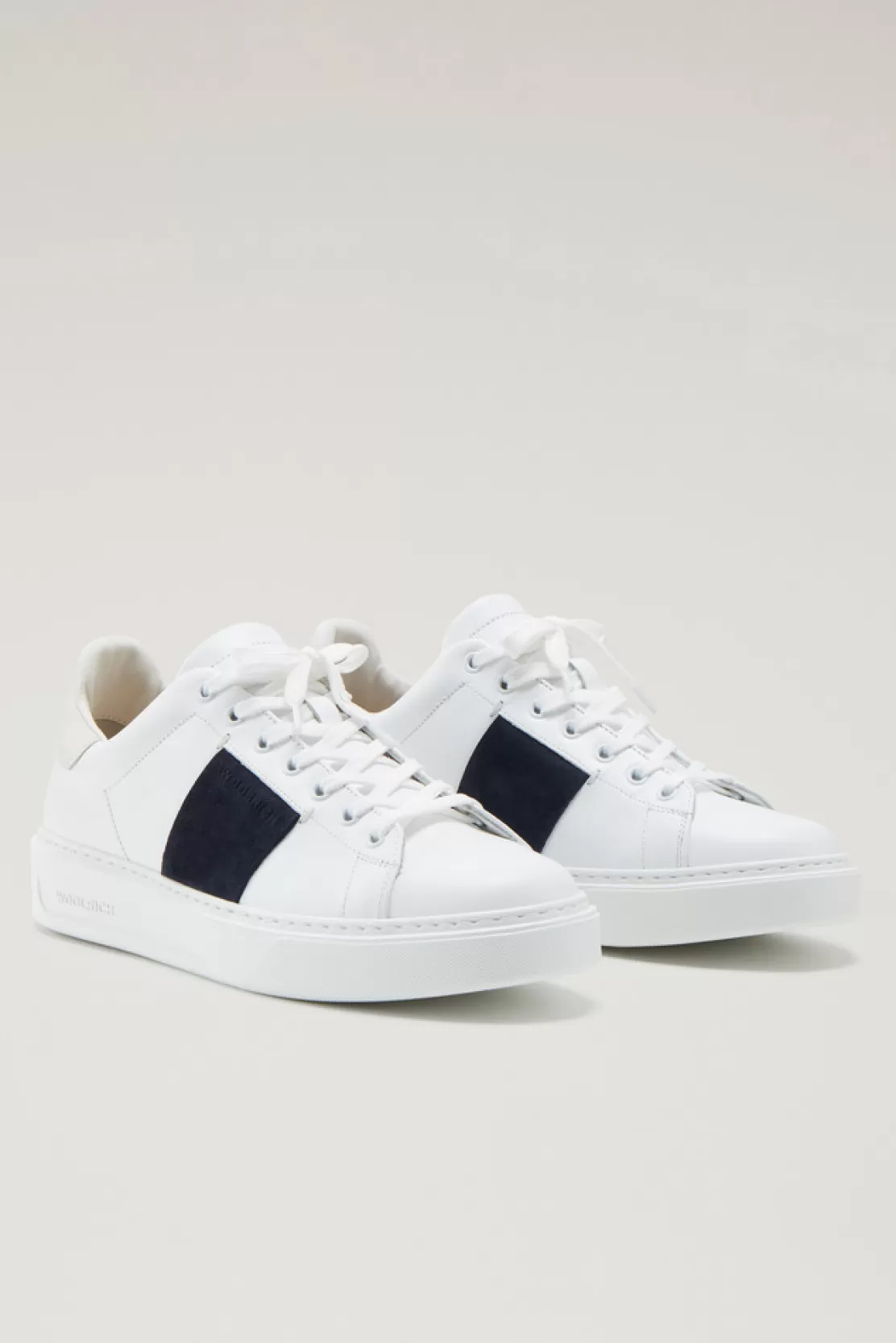 Woolrich Sneakers Classic Court Aus Leder Mit Seitlichen Veloursleder-Kontrasten White Indaco Fashion