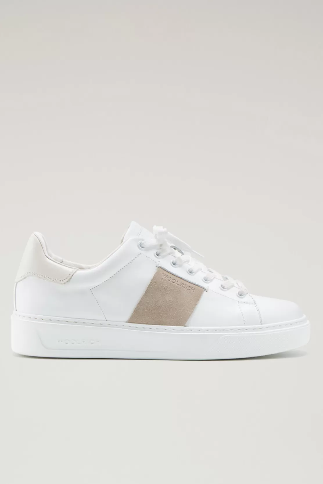 Woolrich Sneakers Classic Court Aus Leder Mit Seitlichen Veloursleder-Kontrasten White  Cream New