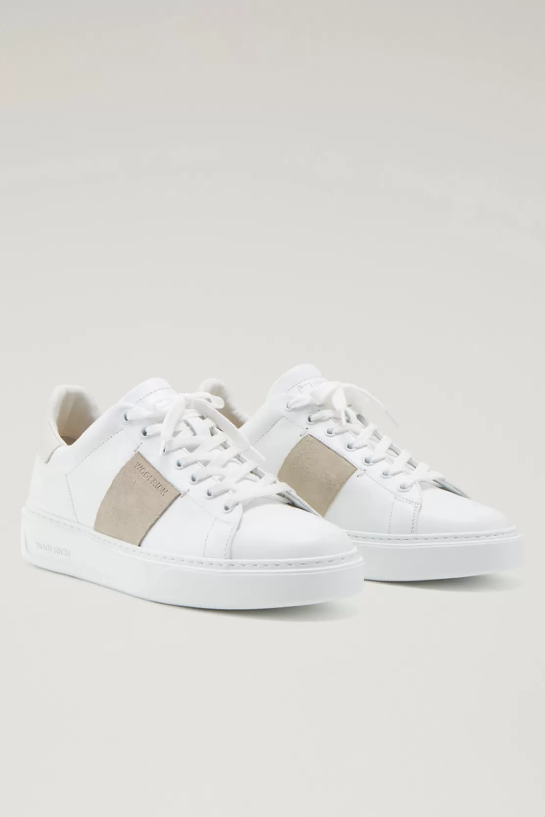 Woolrich Sneakers Classic Court Aus Leder Mit Seitlichen Veloursleder-Kontrasten White  Cream New