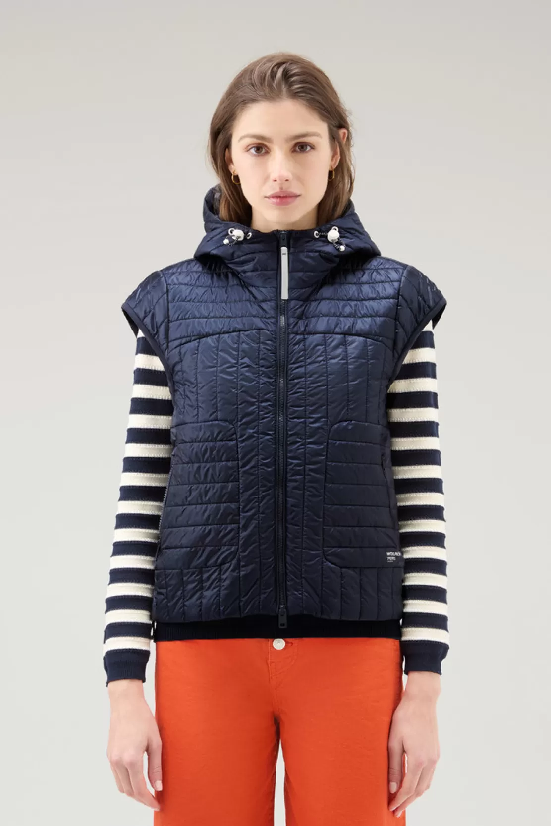 Woolrich Steppweste Aus Recyceltem Pertex Quantum Mit Kapuze Melton Blue New