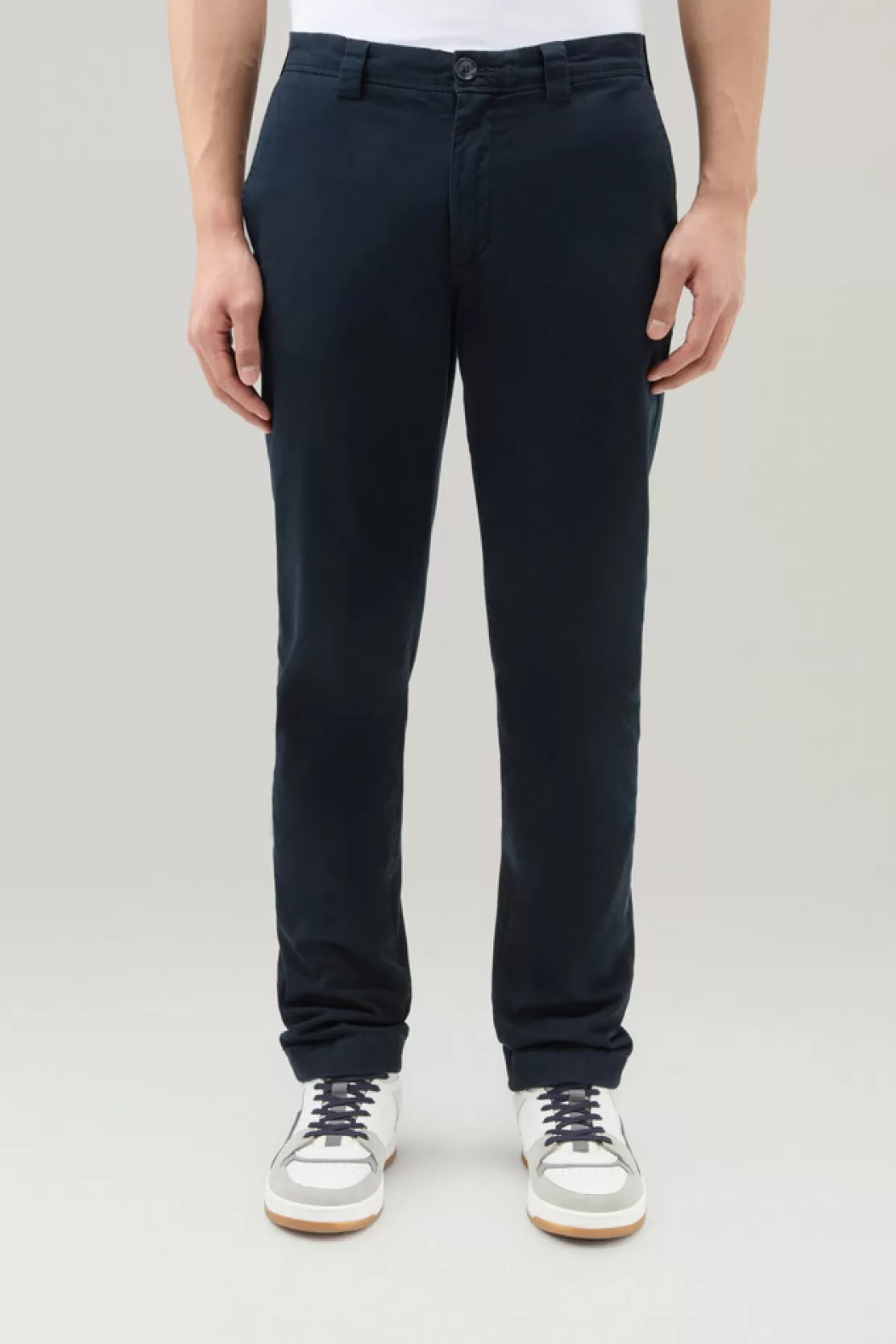 Woolrich Stückgefärbte Klassische Chinohose Aus Stretch-Baumwolle Melton Blue New