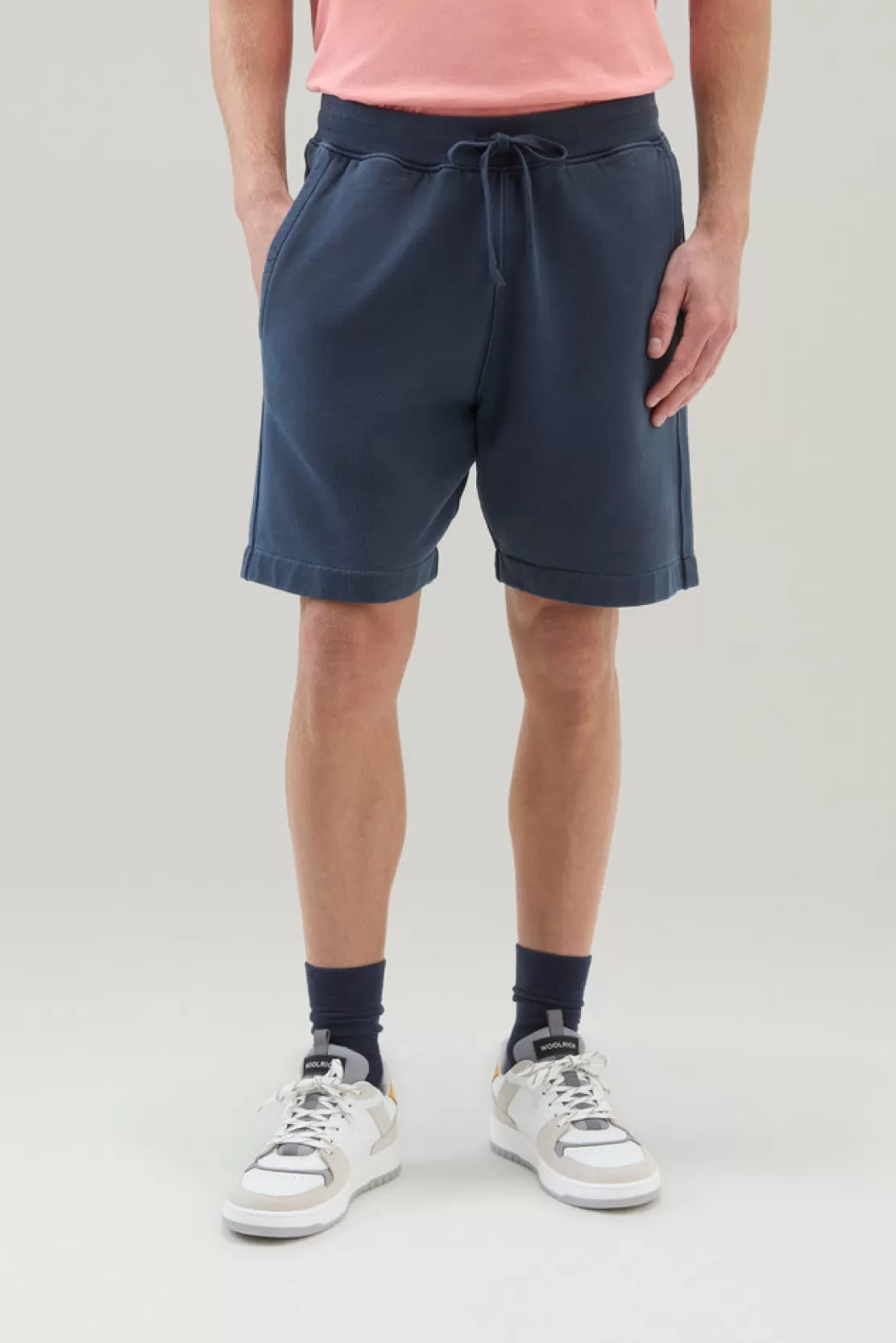 Woolrich Stückgefärbte Sportshorts Aus Reinem Baumwollfleece Melton Blue Best