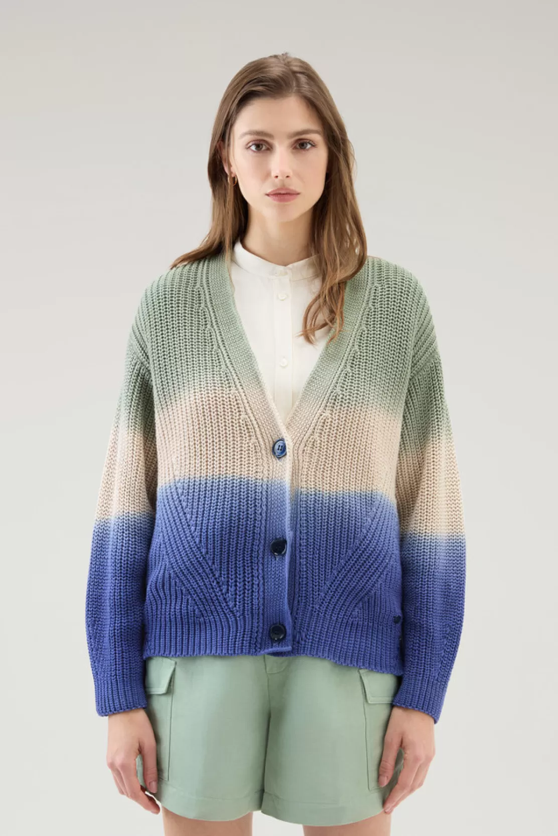 Woolrich Stückgefärbter Cardigan Aus Reiner Baumwolle Sage Flash Sale