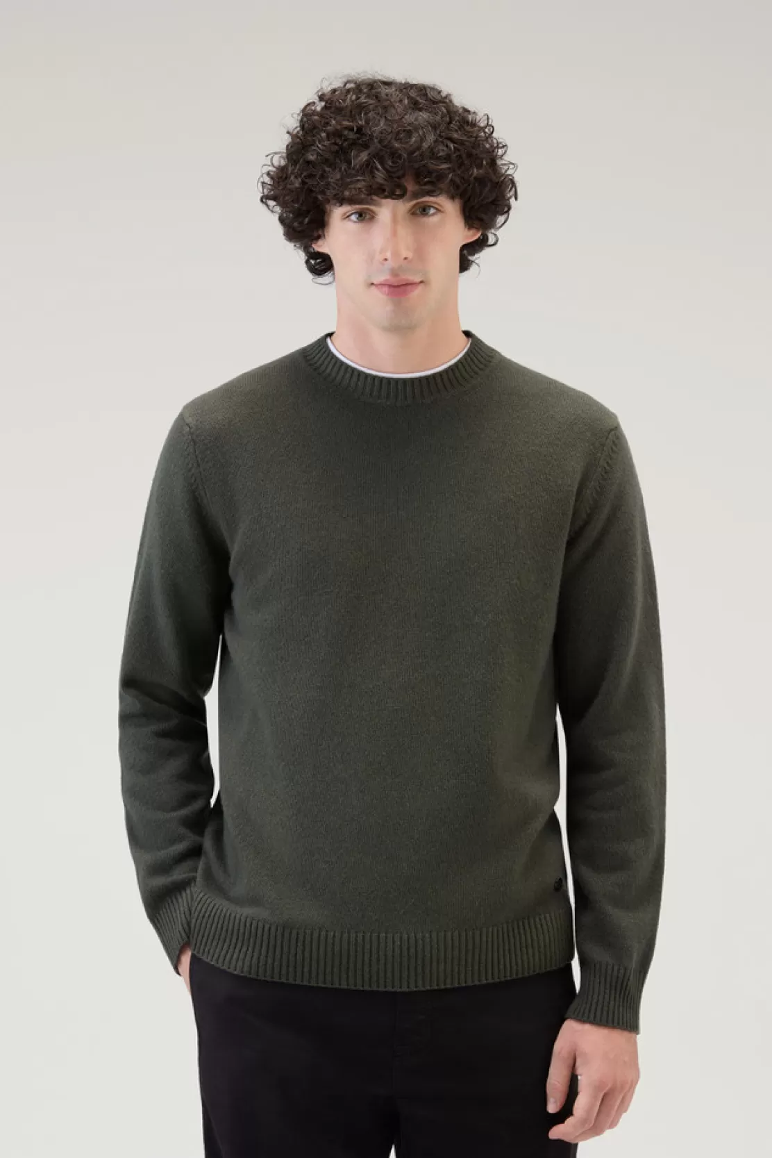 Woolrich Stückgefärbter Pullover Mit Rundhalsausschnitt Aus Reiner Schurwolle Dark Green Cheap