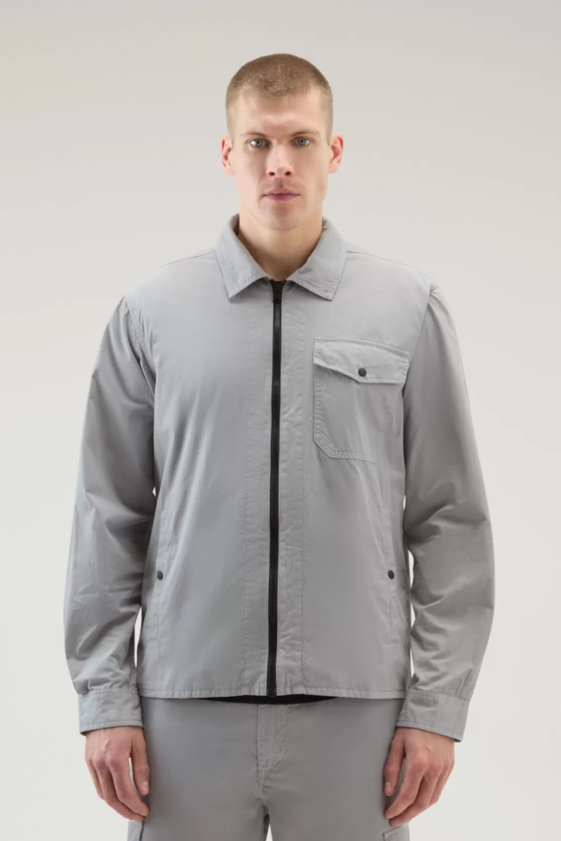 Woolrich Stückgefärbtes Overshirt Aus Reiner Baumwolle Mineral Grey Hot