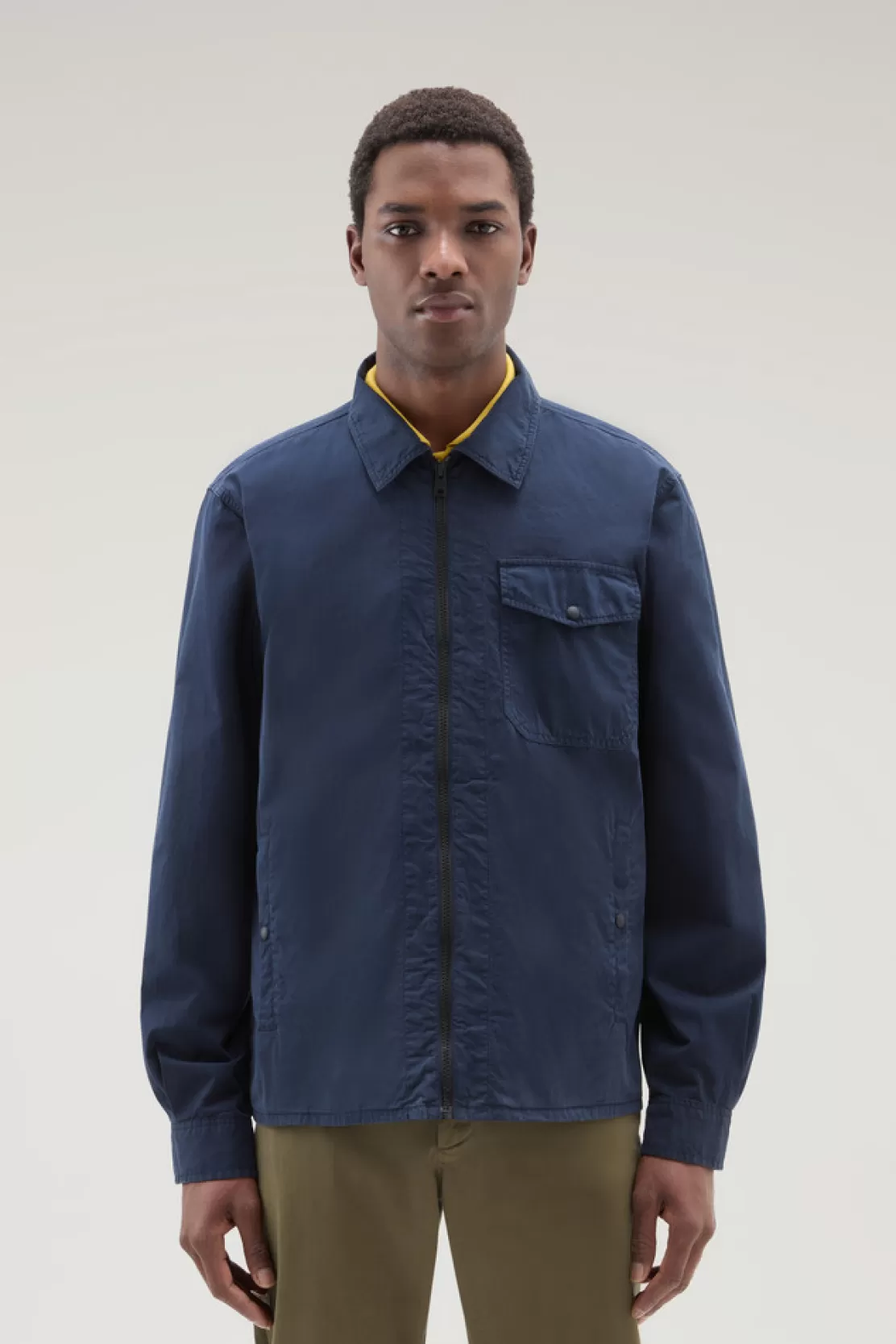 Woolrich Stückgefärbtes Overshirt Aus Reiner Baumwolle Melton Blue Fashion