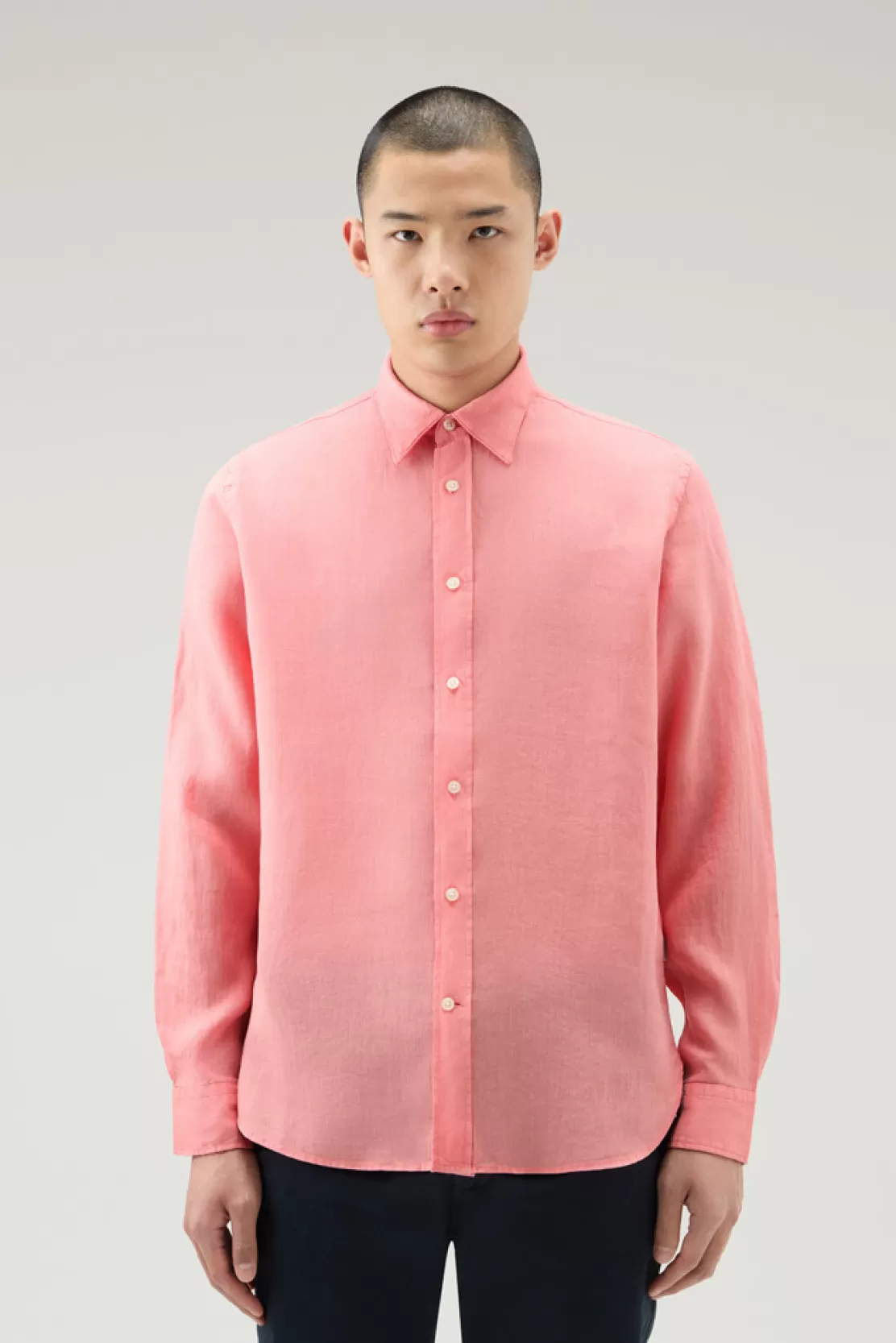 Woolrich Stückgefärbtes Shirt Aus Reinem Leinen Coral Sand Best