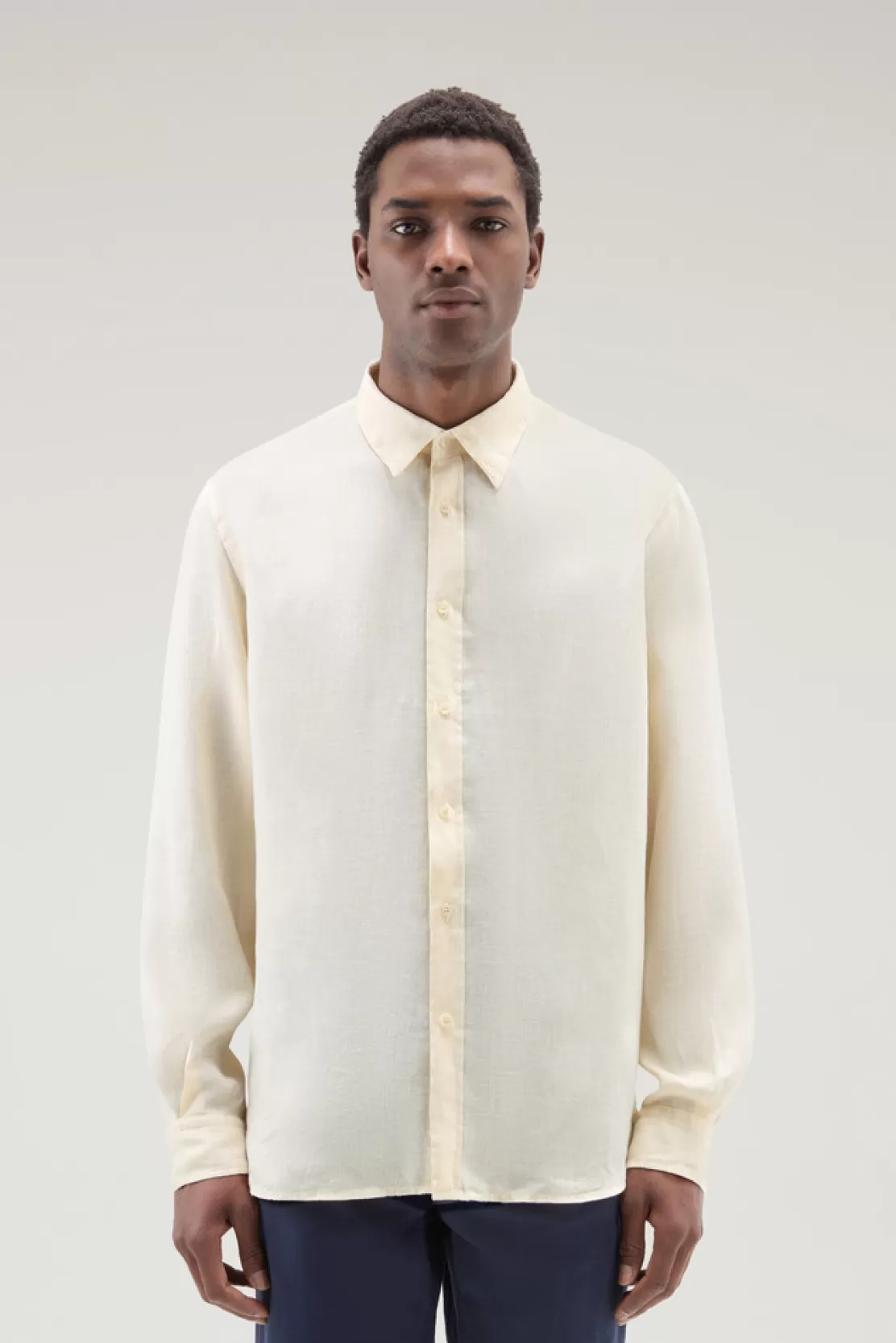 Woolrich Stückgefärbtes Shirt Aus Reinem Leinen Milky Cream Shop