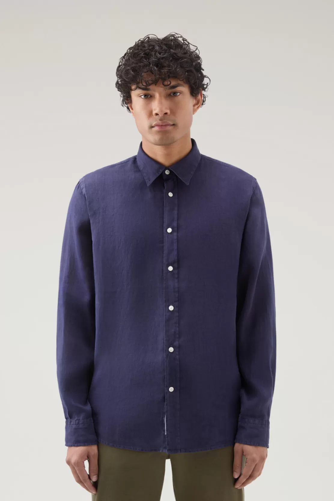 Woolrich Stückgefärbtes Shirt Aus Reinem Leinen Maritime Blue Flash Sale