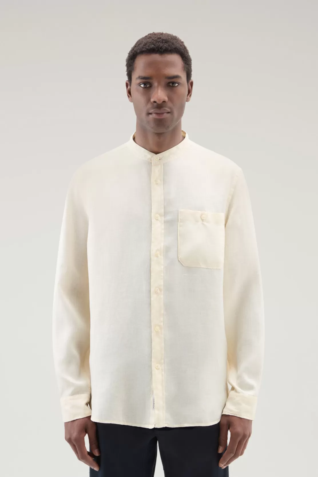 Woolrich Stückgefärbtes Shirt Aus Reinem Leinen Mit Stehkragen Milky Cream Hot