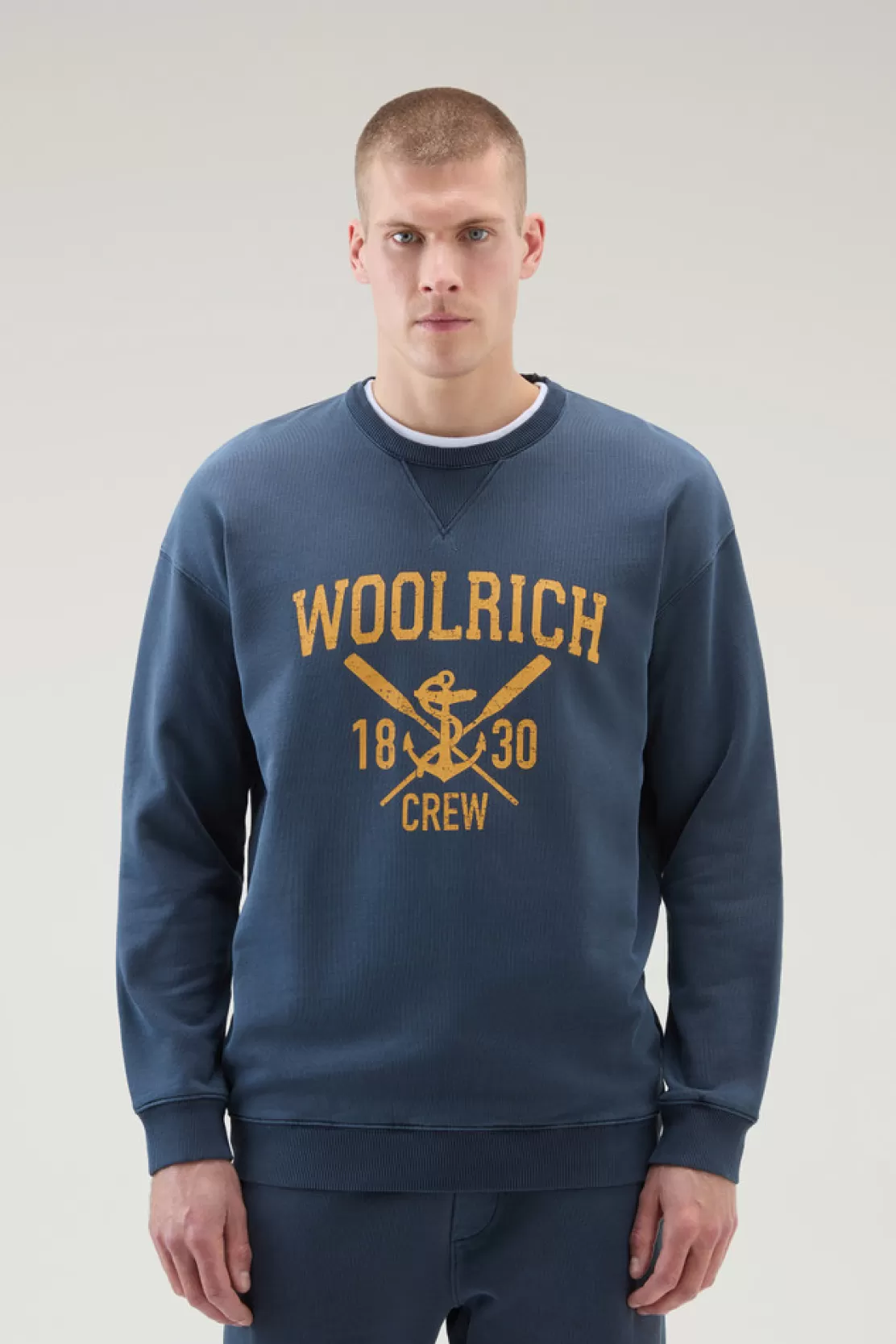 Woolrich Stückgefärbtes Sweatshirt Mit Rundhalsausschnitt Und Grafikdruck Melton Blue Outlet