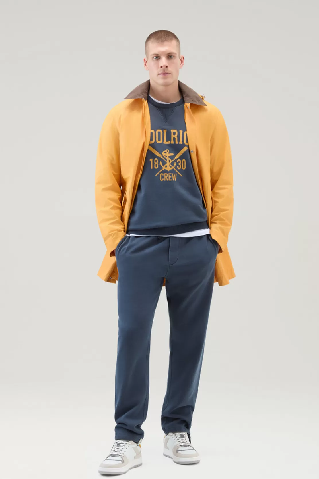 Woolrich Stückgefärbtes Sweatshirt Mit Rundhalsausschnitt Und Grafikdruck Melton Blue Outlet