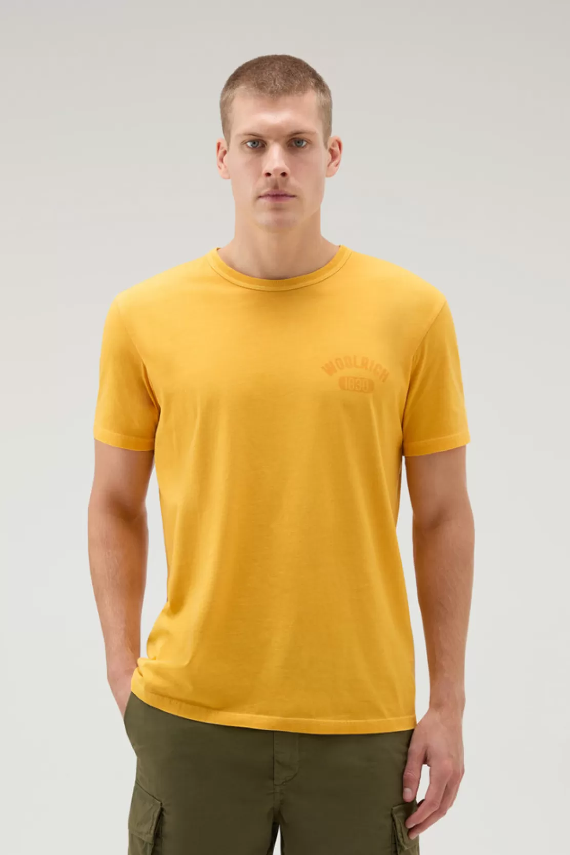 Woolrich Stückgefärbtes T-Shirt Aus Reiner Baumwolle Golden Glow Sale