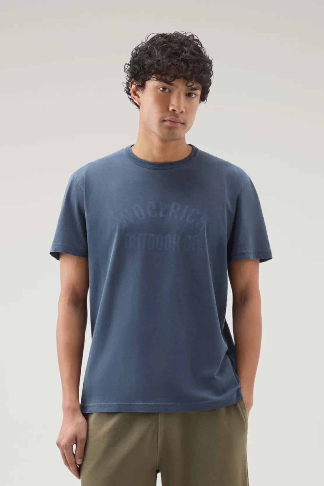 Woolrich Stückgefärbtes T-Shirt Aus Reiner Baumwolle Mit Print Melton Blue Cheap