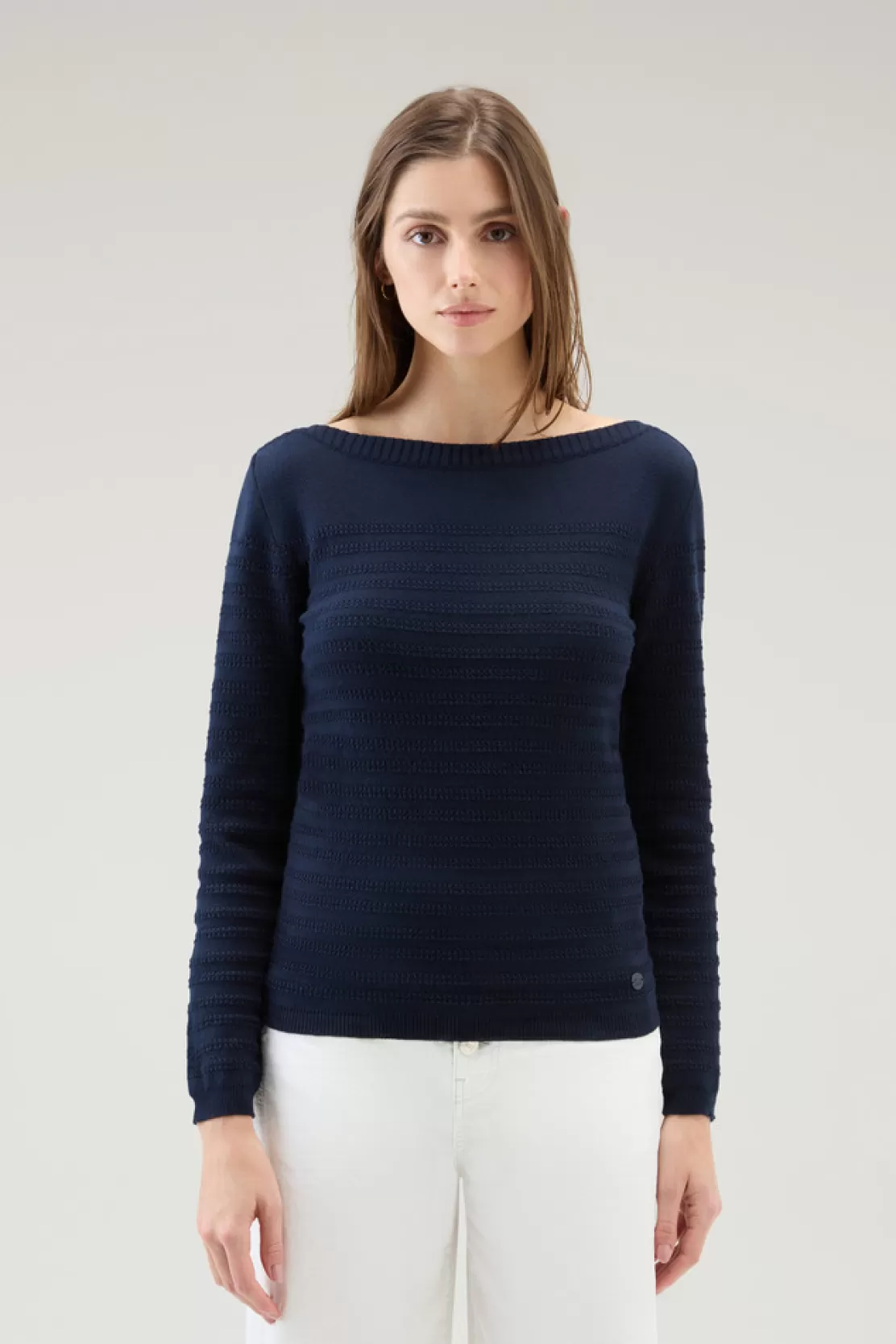 Woolrich Sweater Aus Reiner Baumwolle Mit U-Boot-Ausschnitt Melton Blue Online